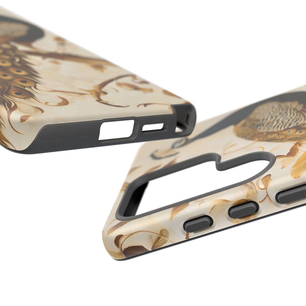 Golden Plumage - Luxe Peacock Art Samsung Galaxy S25 Ultra Phone Case - Elegant Gold & Cream Design