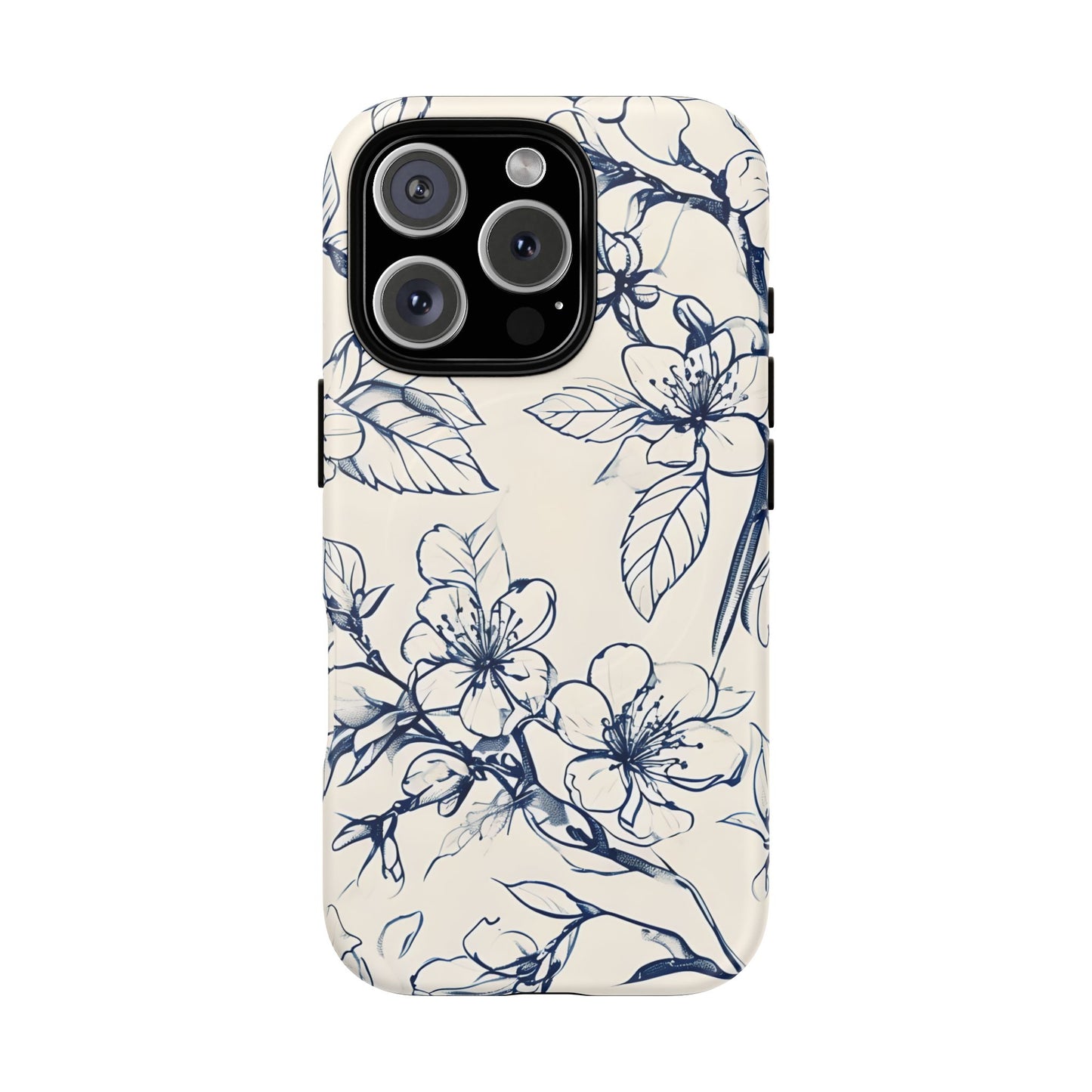 Blossom Sketch - Artistic Blue Floral - iPhone MagSafe Phone Case - Botanical Design