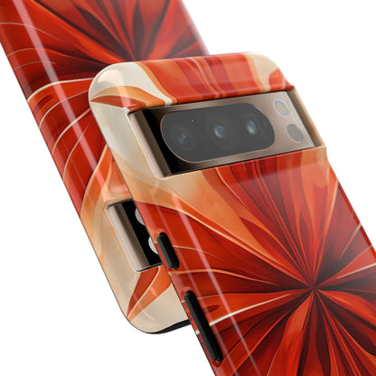 Sunset Fleur red orange abstract flower artwork Google Pixel phone case angled view