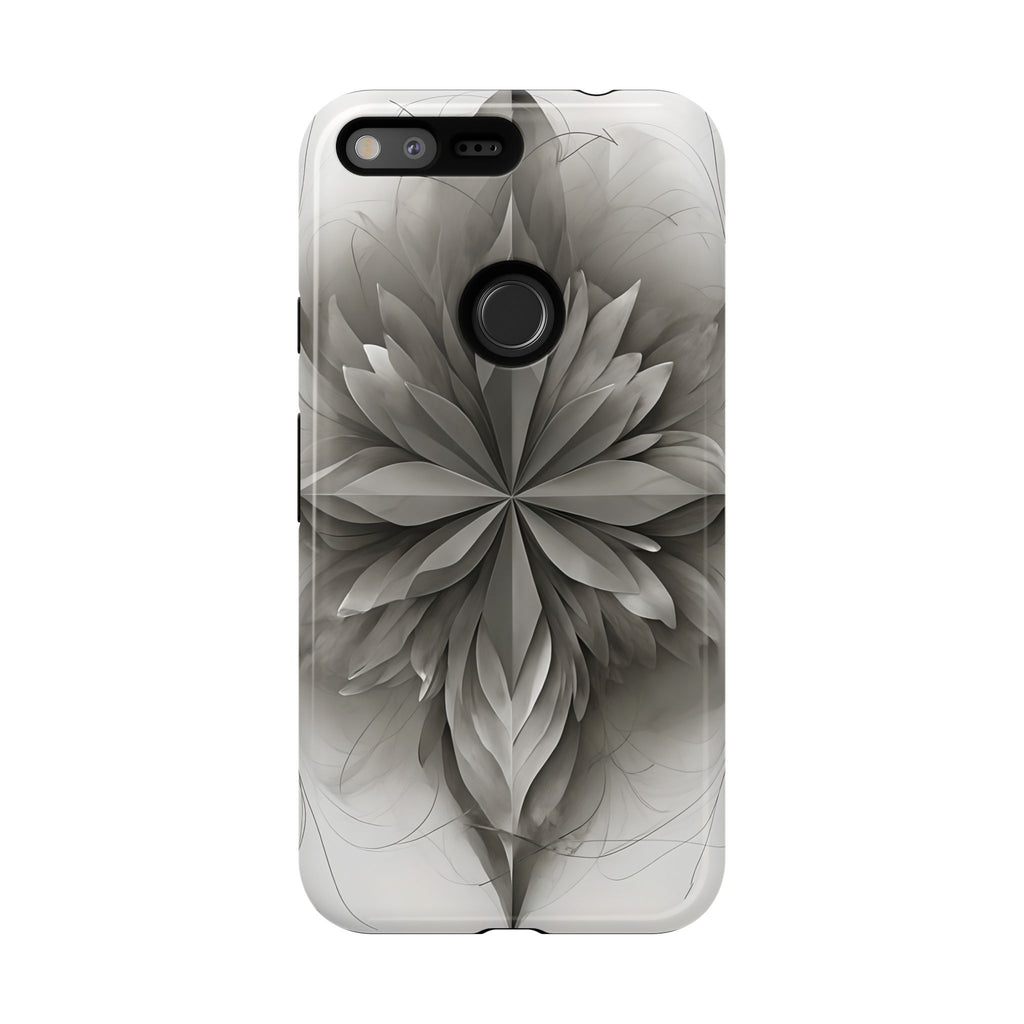 Silver Lotus - Elegant Monochrome Floral Google Pixel XL Tough Phone Case - Modern Lotus Design