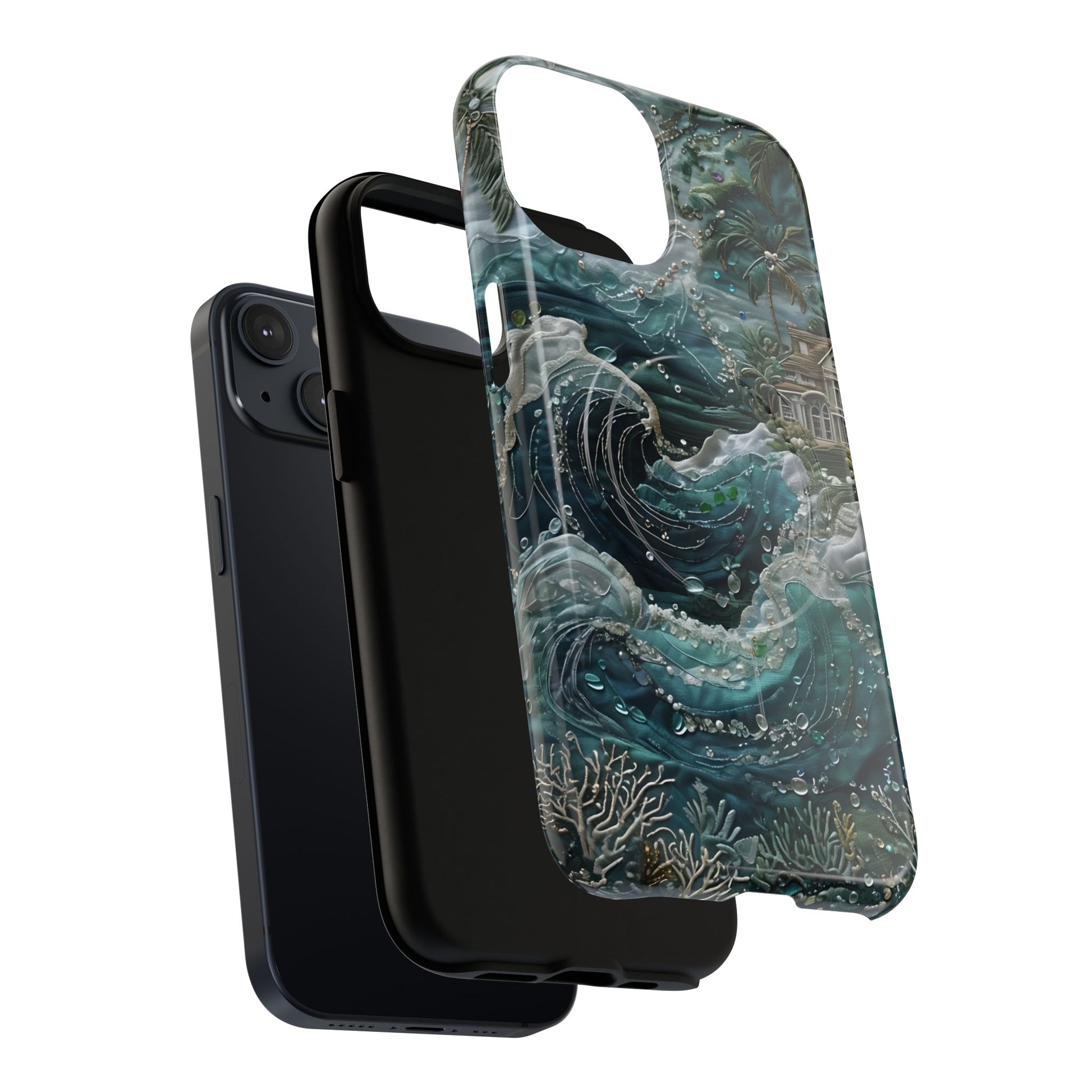 Tropical Midnight Wave - Artistic Ocean iPhone 14 MagSafe Phone Case - Dramatic Blue Wave Design