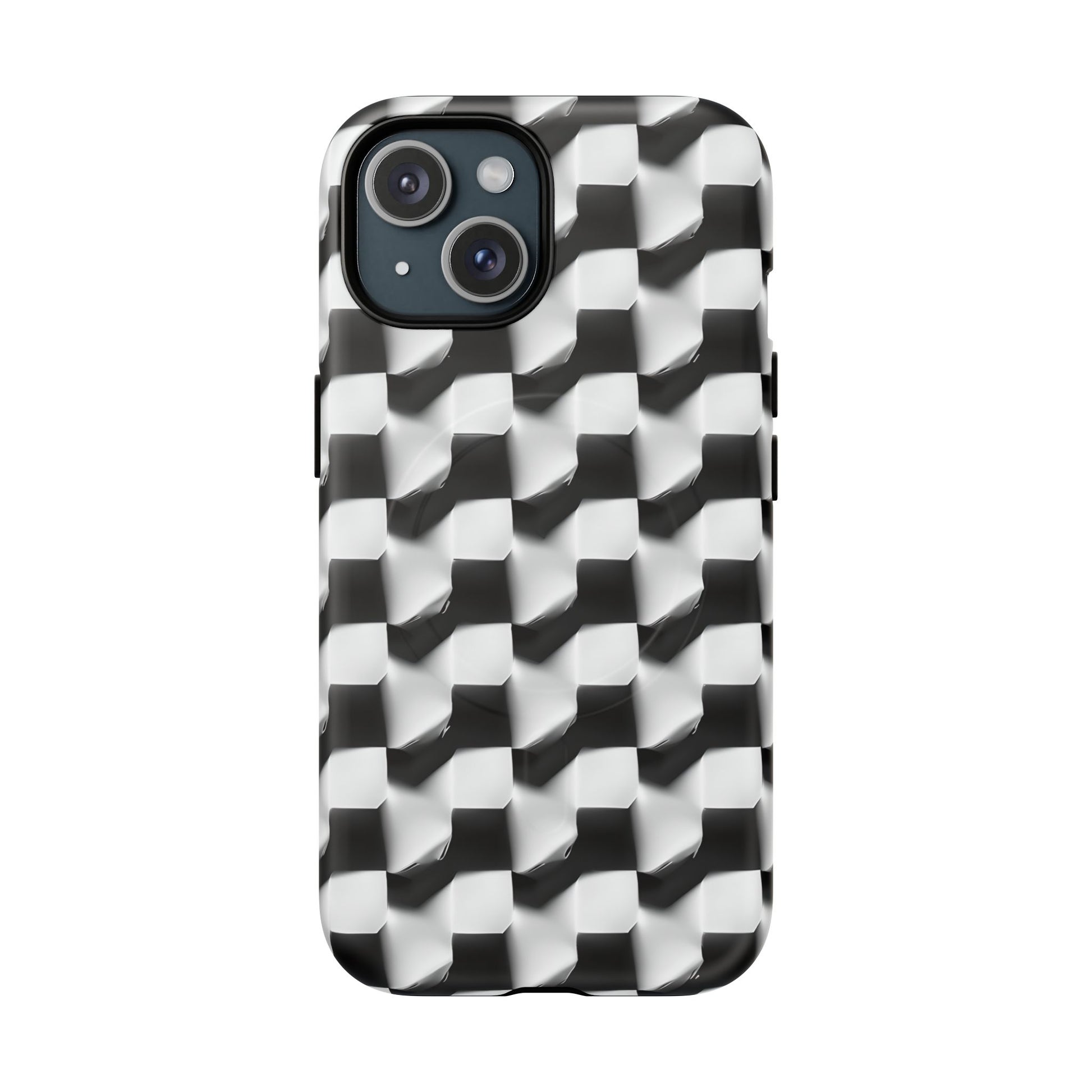 Monochrome Grid - iPhone 15 MagSafe Phone Case - Bold, Modern Black & White Design