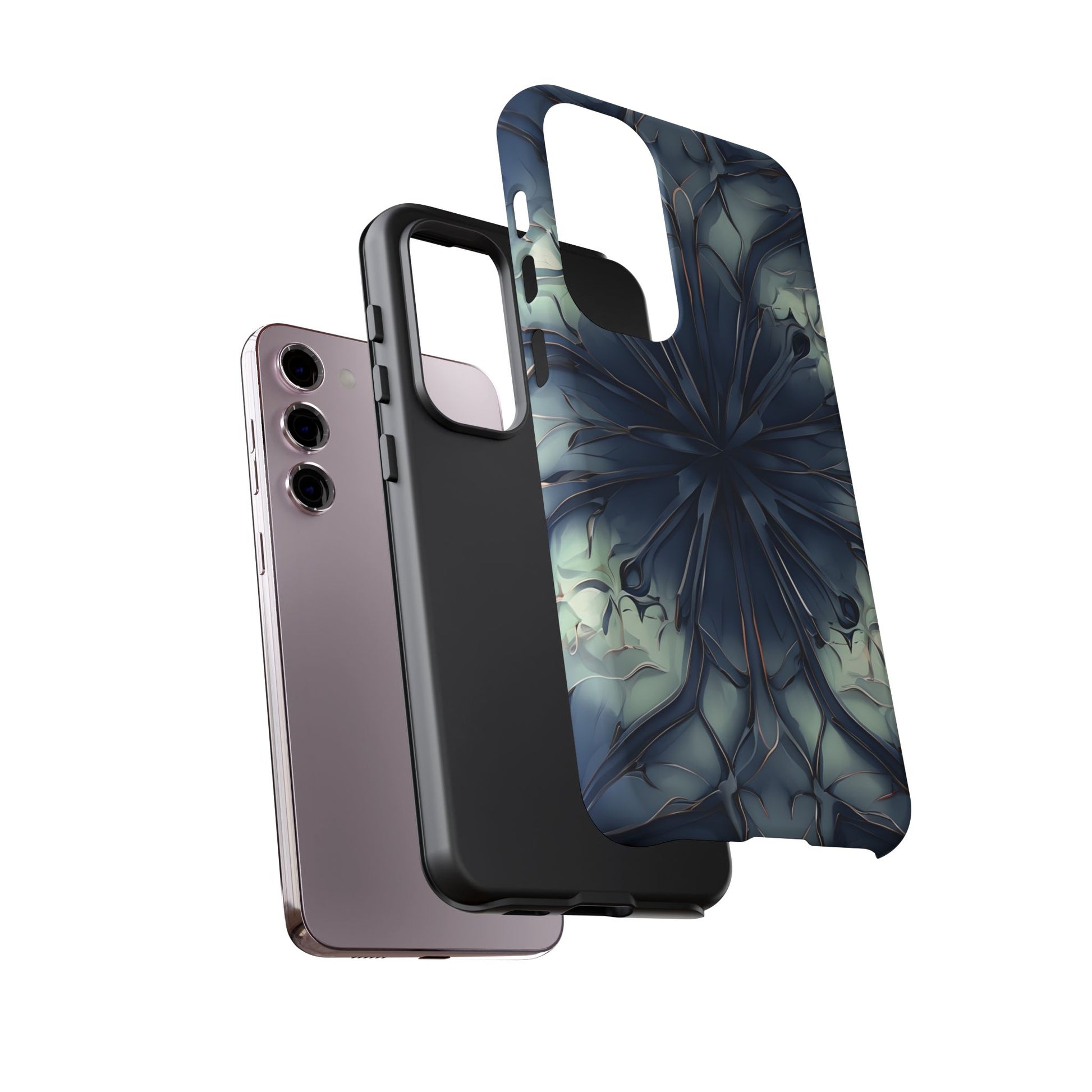 Indigo Mosaic - Artistic Kaleidoscope Collection Artistic Floral - Samsung Galaxy S23 Plus Tough Phone Case - Bold Blue Symmetrical Design