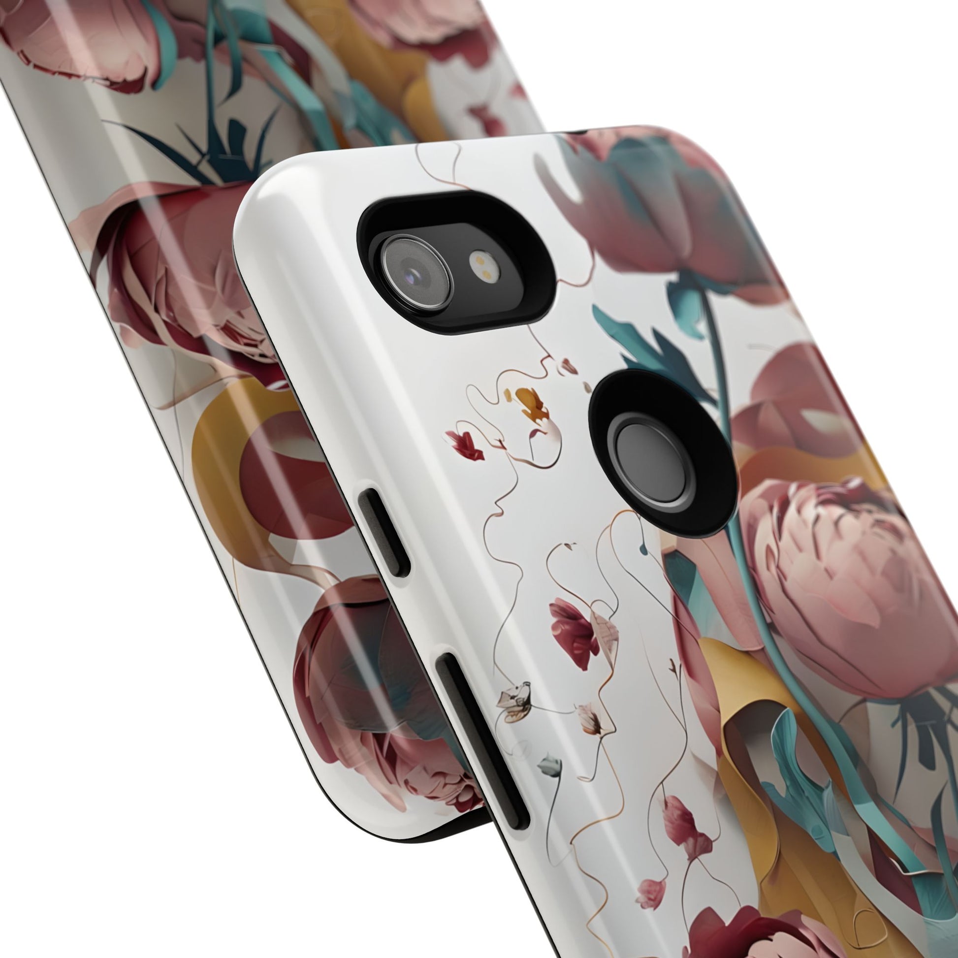 Blushing Peony Veil - Elegant Painterly Floral Google Pixel 3a XL Tough Phone Case - Soft Blush & Teal Peony Design