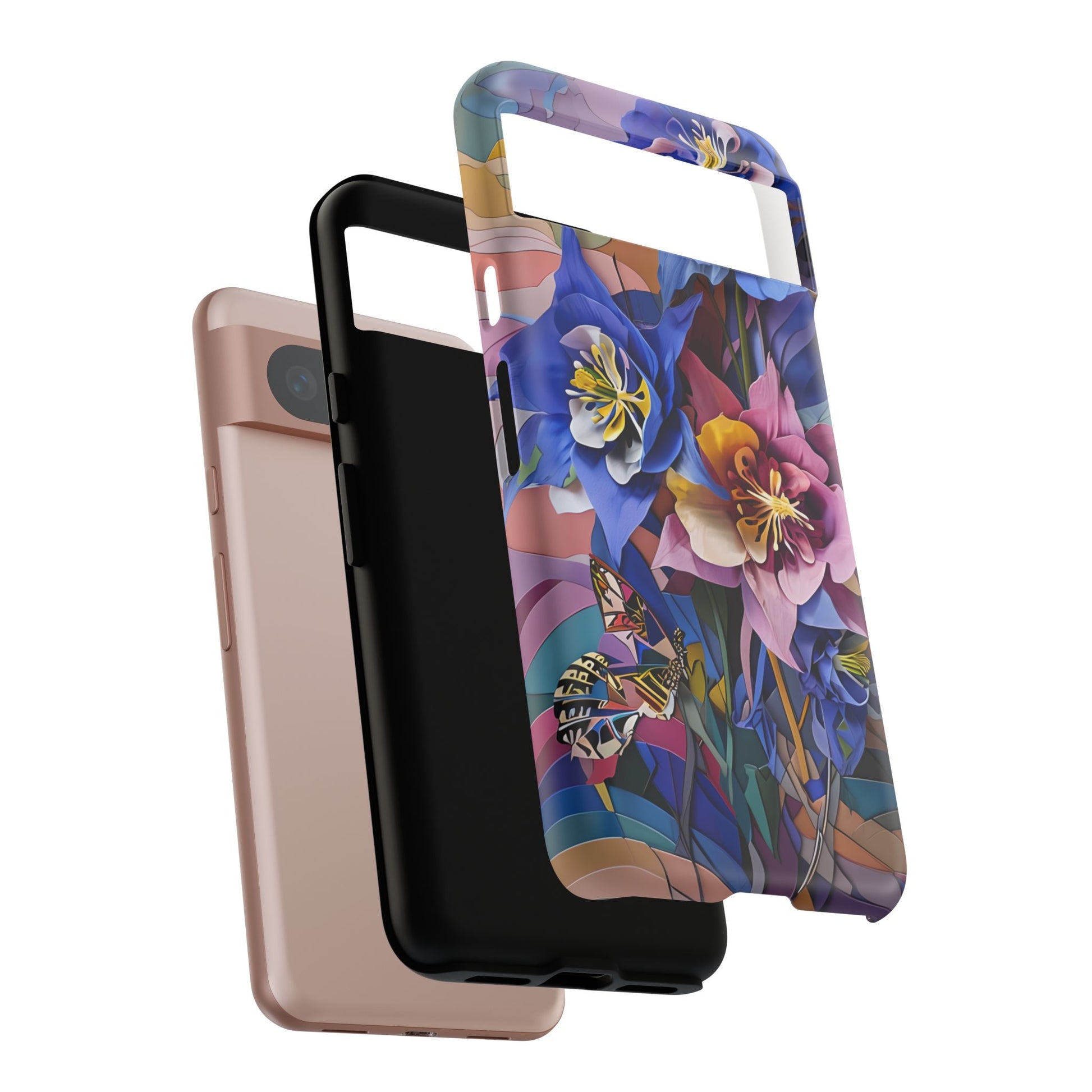 Blue Columbine Carnivale - Artistic Floral & Butterfly Google Pixel 8 Tough Phone Case - Vibrant Botanical Design