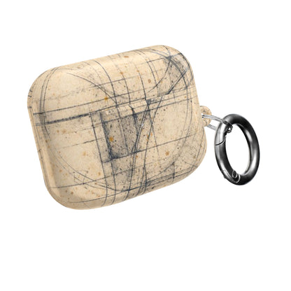 Architectural Parchment Blueprint AirPods Case - Minimalist Technical Sketch Design for Gen 1–4 & Pro