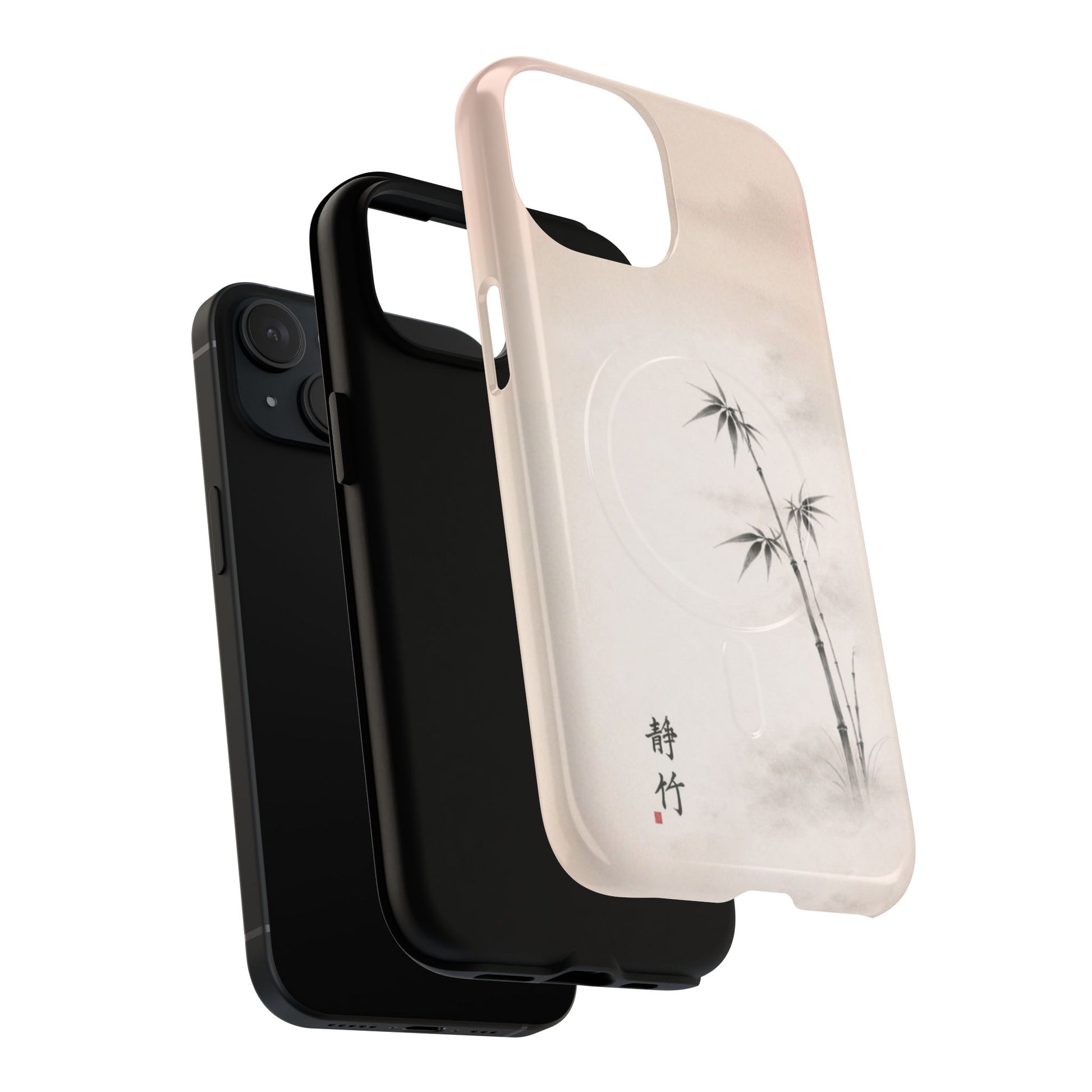 View showing inner protective layer of slim Still Bamboo phone case, lightweight protective iPhone case with minimalist bamboo artwork and smooth finish