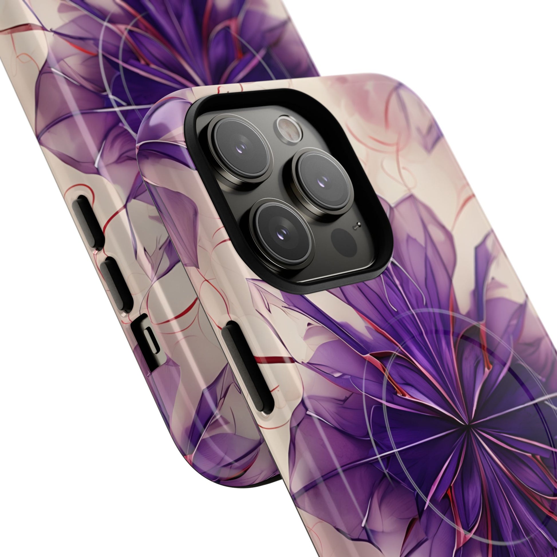 Violet Reverie - Kaleidoscope Collection Artistic Floral Burst - iPhone 14 Pro Max MagSafe Phone Case - Bold Purple Symmetrical Design