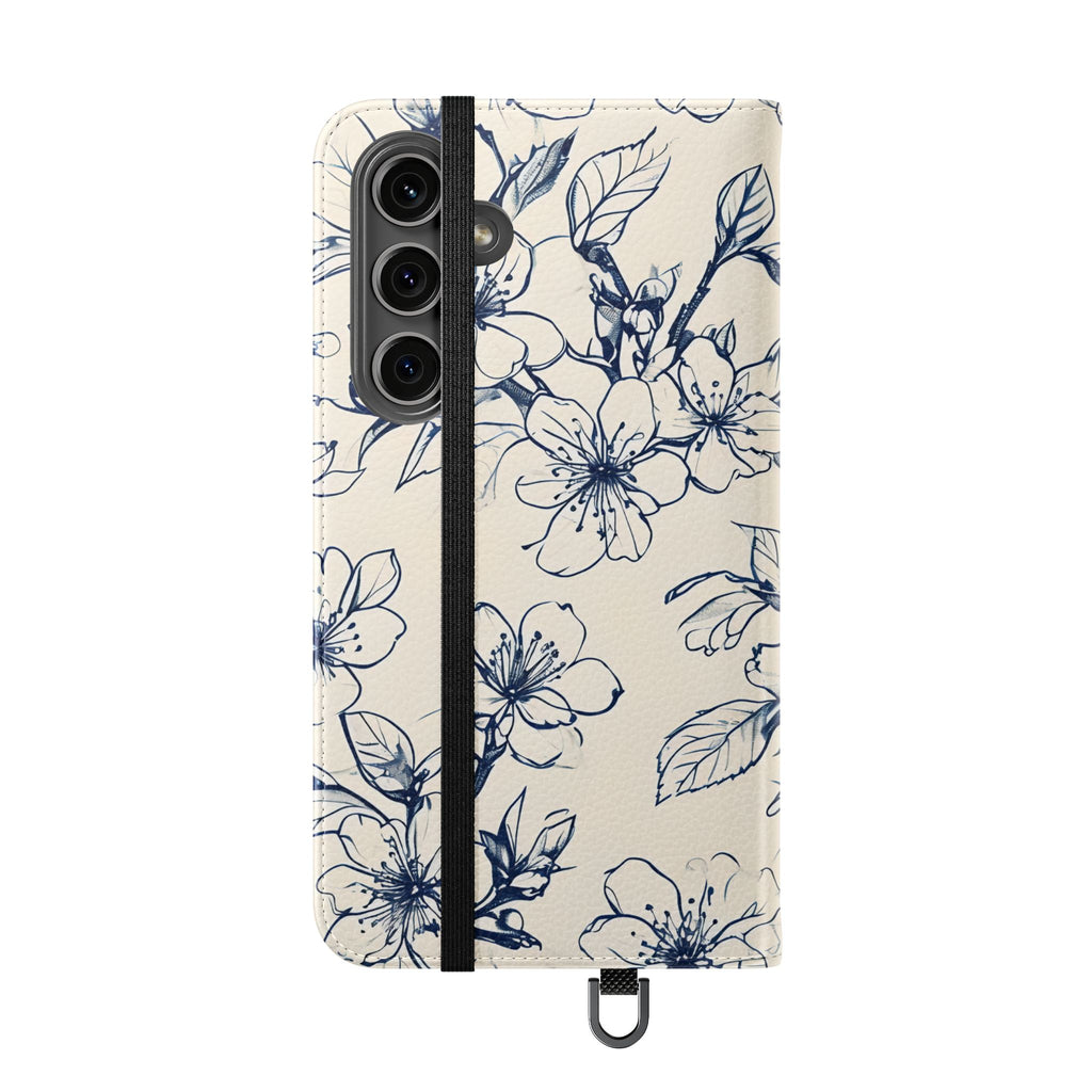 Blossom Sketch - Minimalist Floral Flip Phone Case for Samsung Galaxy S24 Plus
