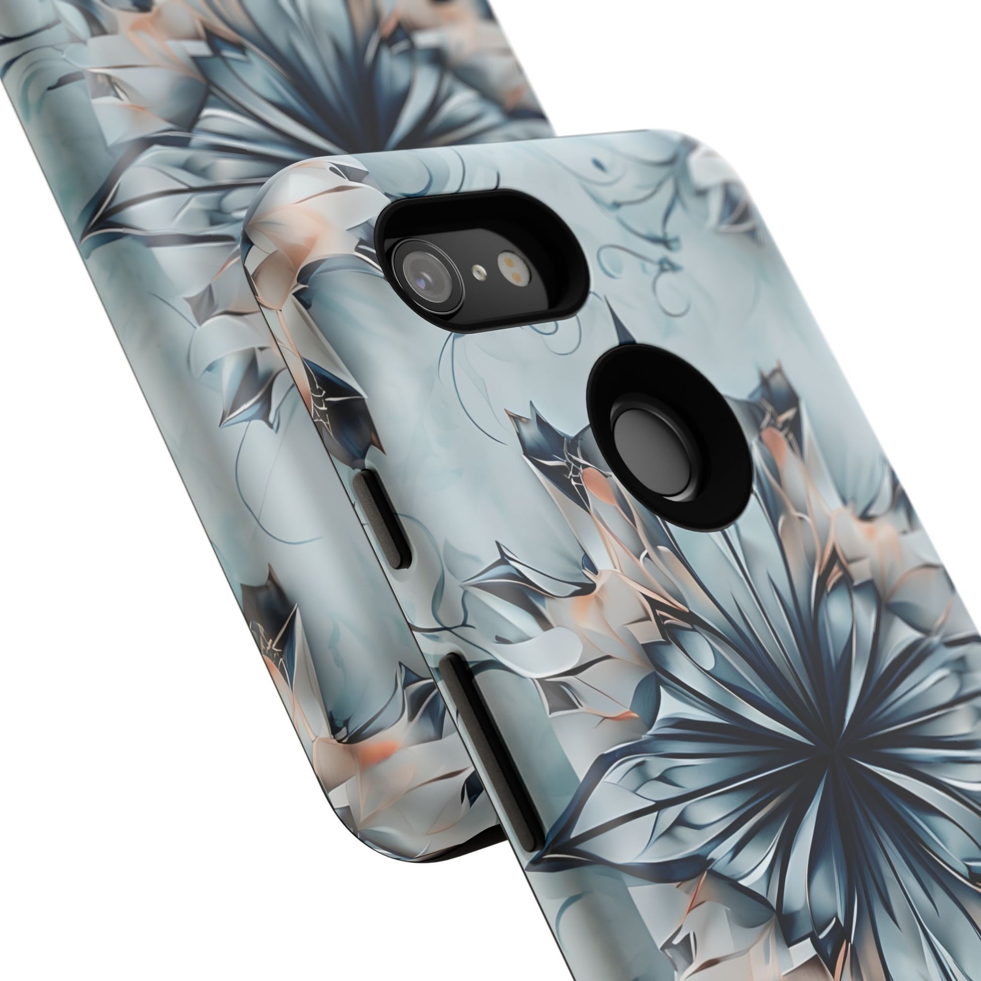 Indigo Mirage - Artistic Kaleidoscope Collection Artistic Floral - Google Pixel 3 Tough Phone Case - Bold Indigo Symmetrical Design