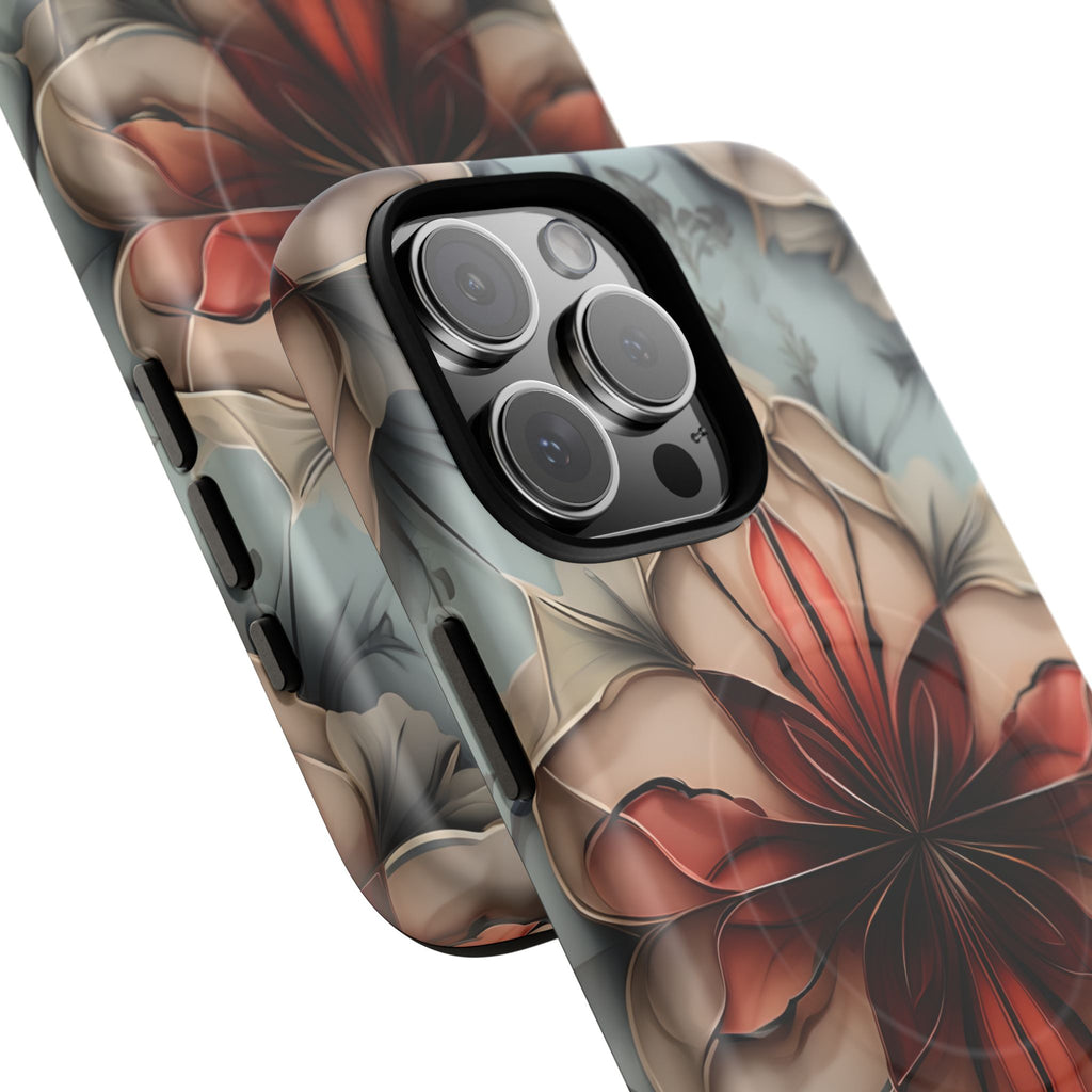 Ember Bloom - Kaleidoscope Collection Artistic Floral iPhone 16 Pro Max MagSafe Phone Case - Fiery Symmetrical Design