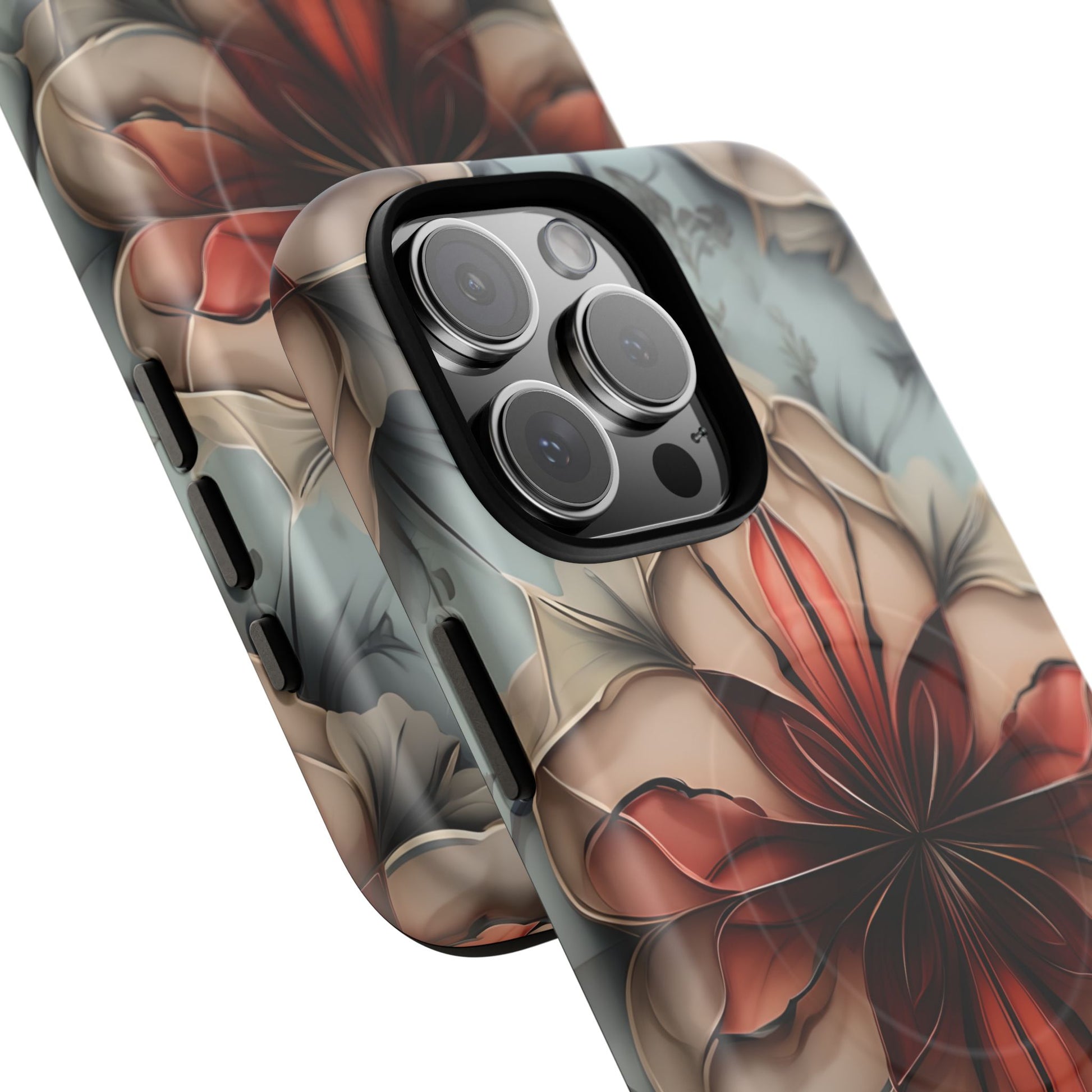 Ember Bloom - Kaleidoscope Collection Artistic Floral iPhone 16 Pro Max MagSafe Phone Case - Fiery Symmetrical Design