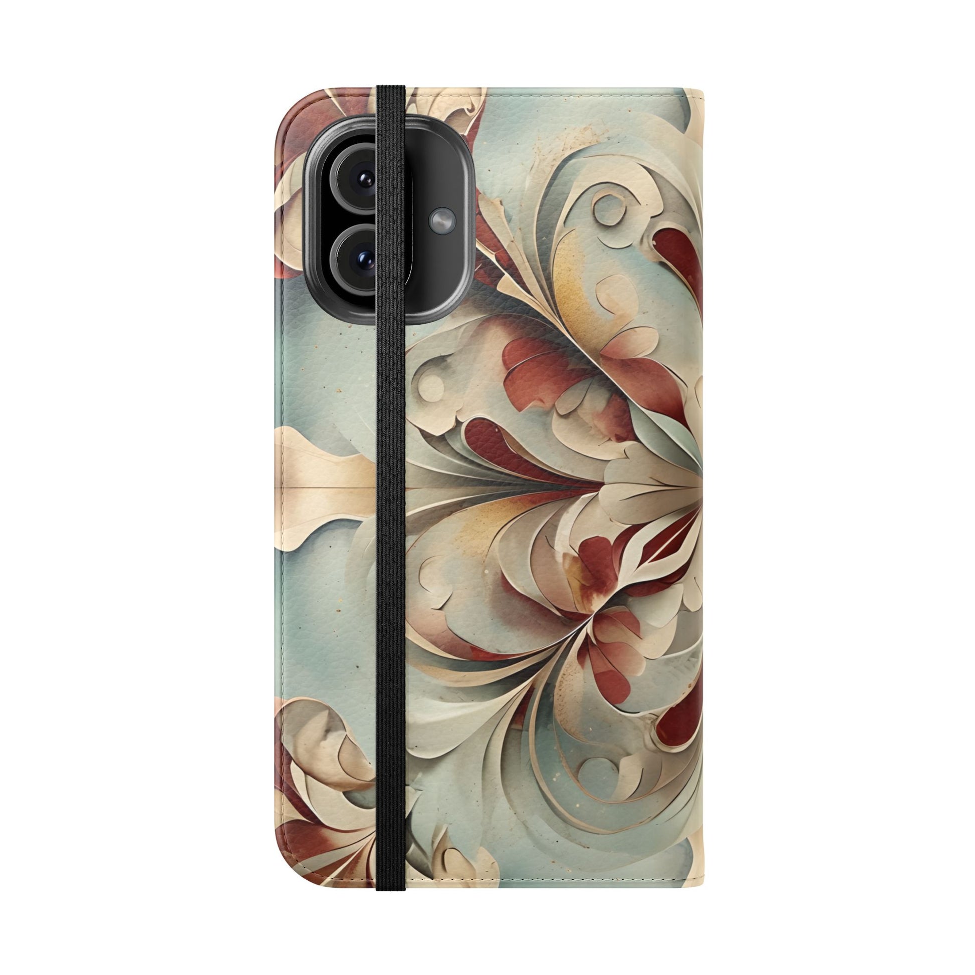 Vintage Baroque Blossom Wallet Phone Case - Elegant Floral Flip Cover for iPhone 16 Plus