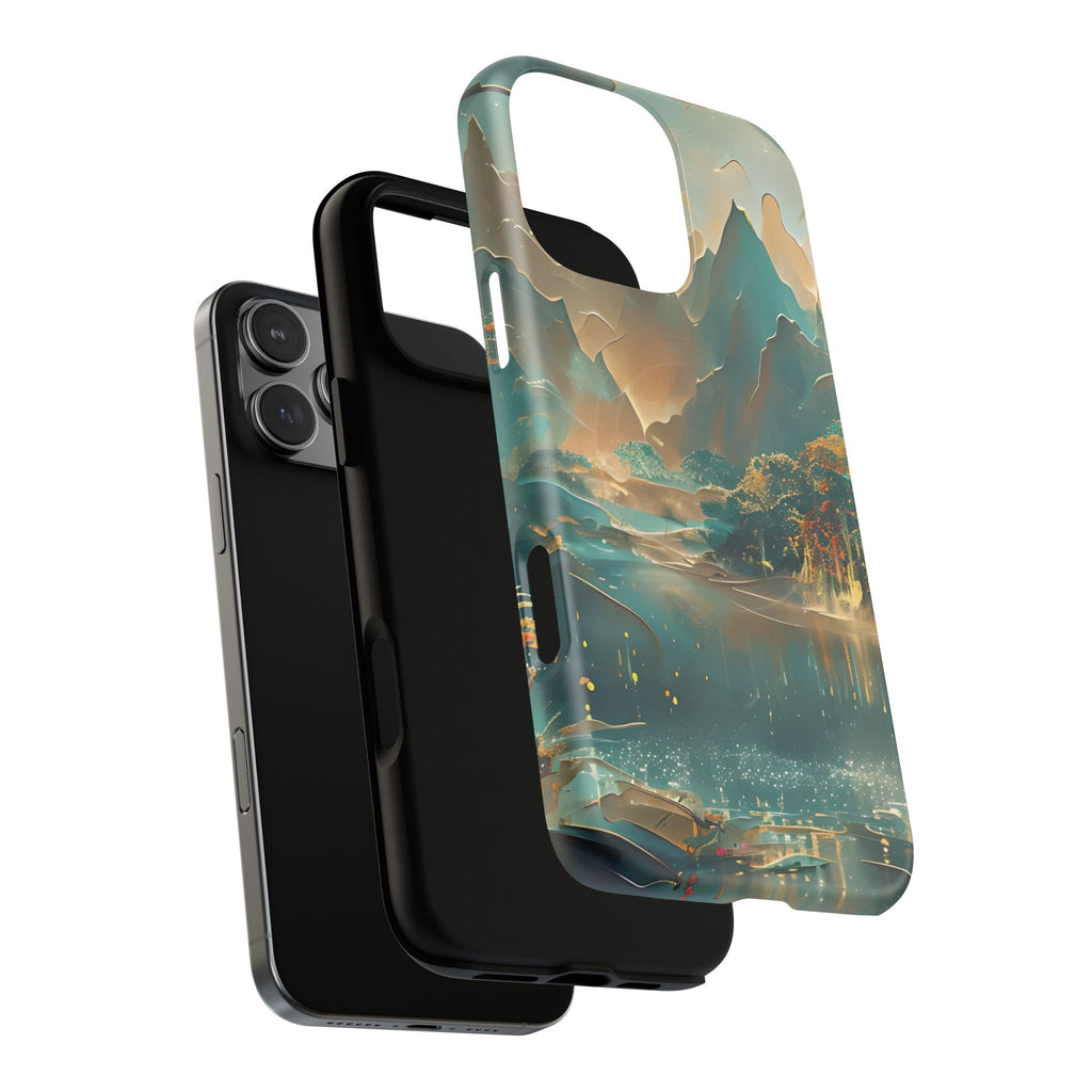 Misty Horizon - Serene Landscape Art iPhone 16 Pro Max MagSafe Phone Case - Tranquil Mountain & Lake Design