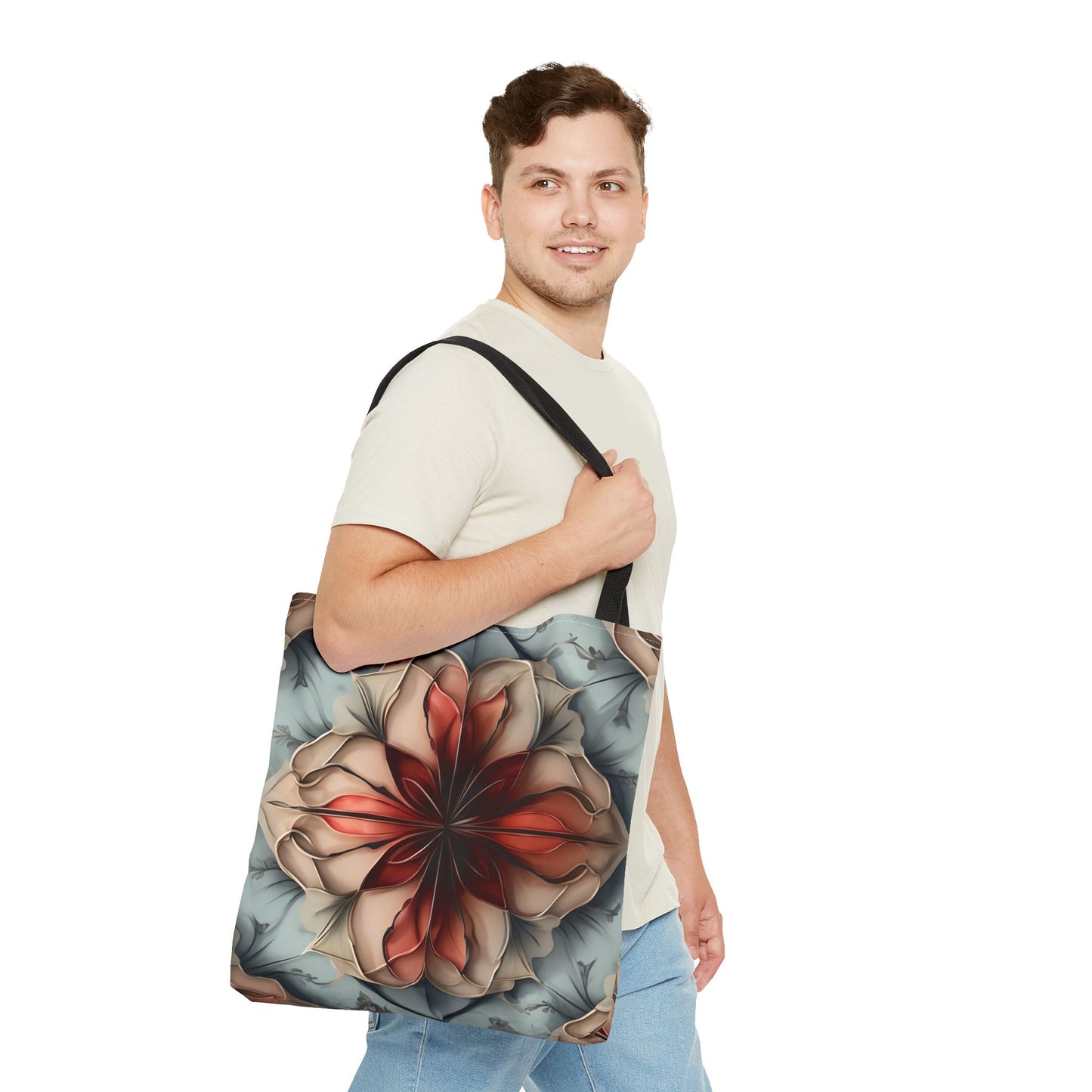 Ember Bloom Canvas Tote Bag (16x16 & 18x18) - Fiery Abstract Eco-Friendly Shopping Bag