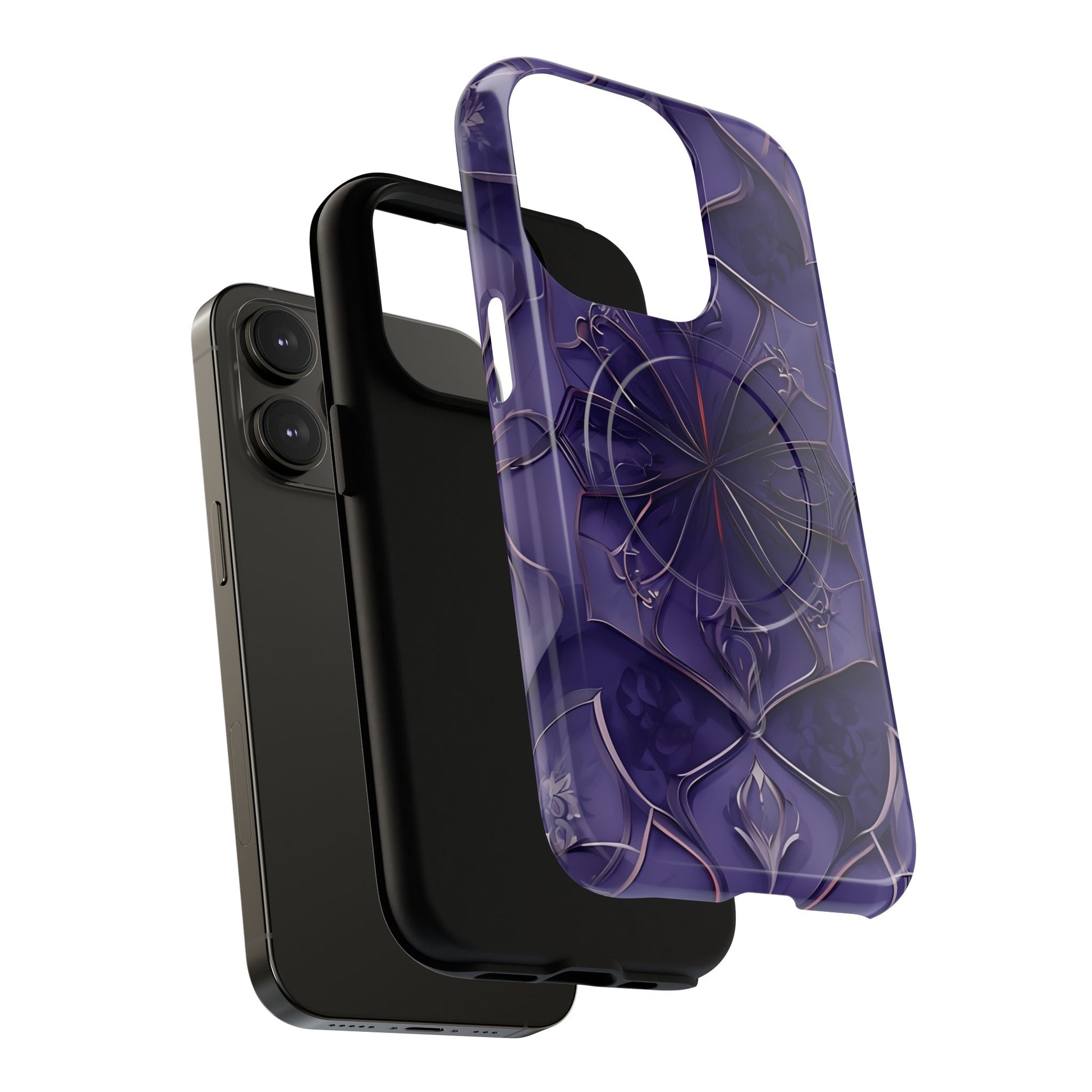 Violet Nebula - Kaleidoscope Collection Artistic Floral Burst - iPhone 14 Pro MagSafe Phone Case -Bold Purple Symmetrical Design