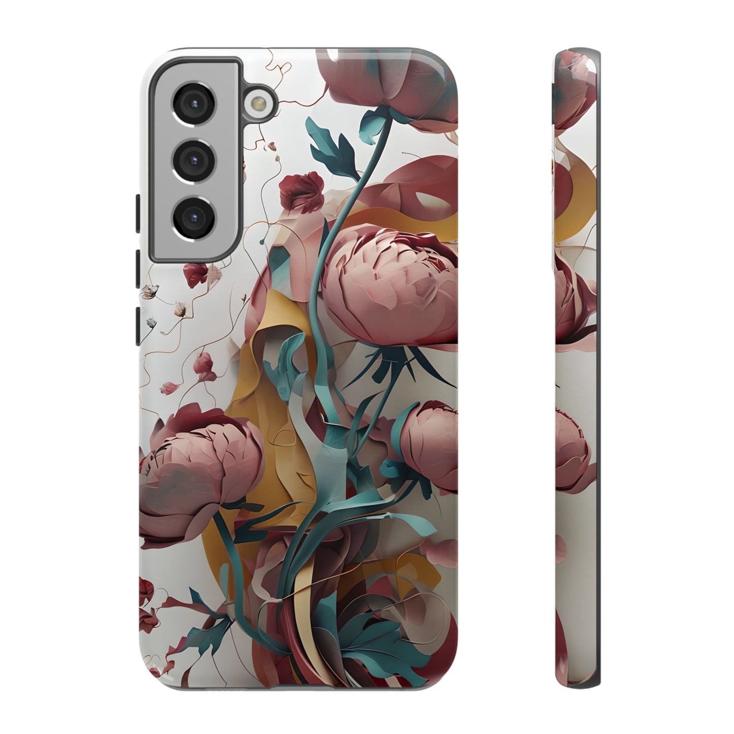 Blushing Peony Veil - Elegant Painterly Floral Samsung Galaxy Tough Phone Case - Soft Blush & Teal Peony Design