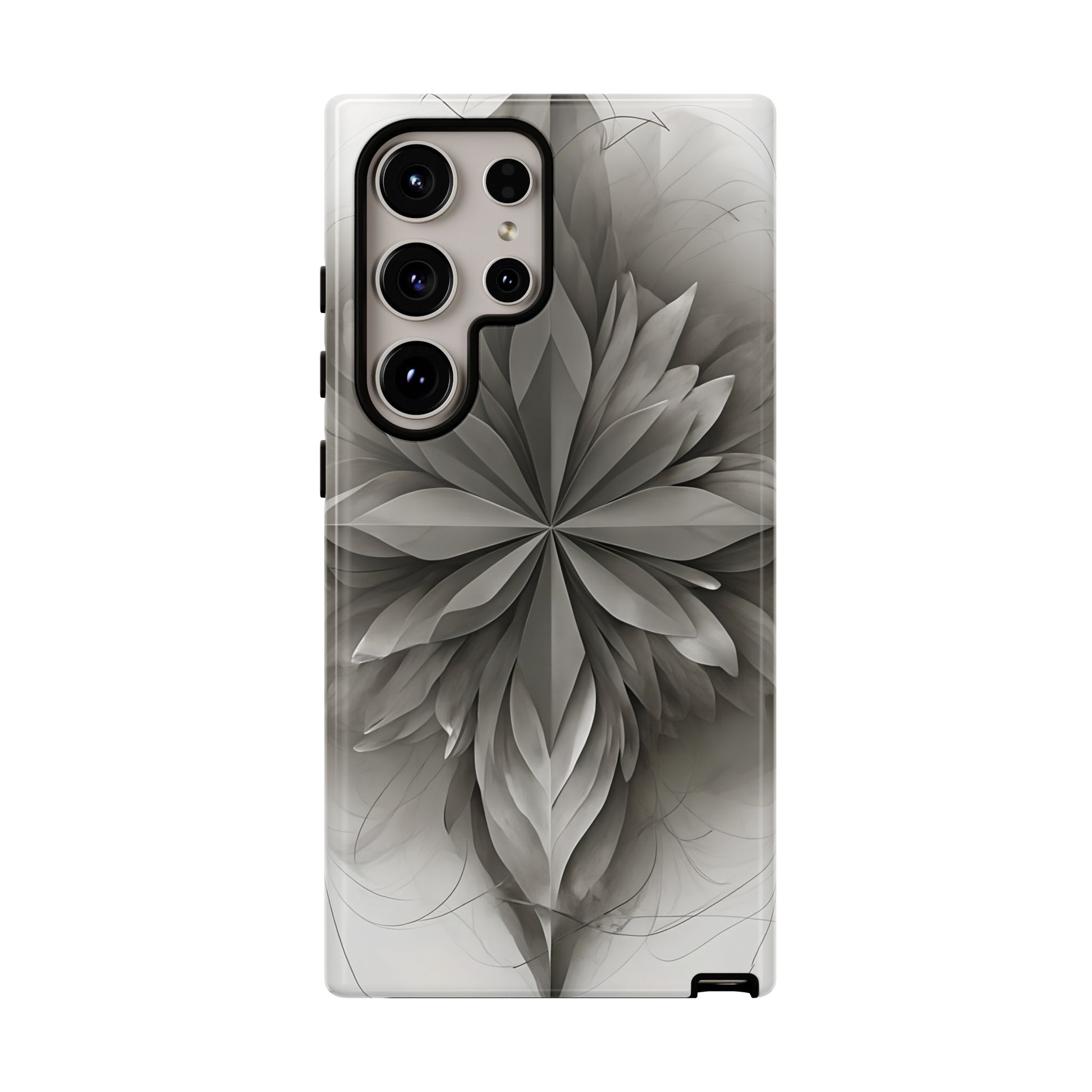Silver Lotus - Elegant Monochrome Floral Samsung Galaxy S24 Ultra Tough Phone Case - Modern Lotus Design