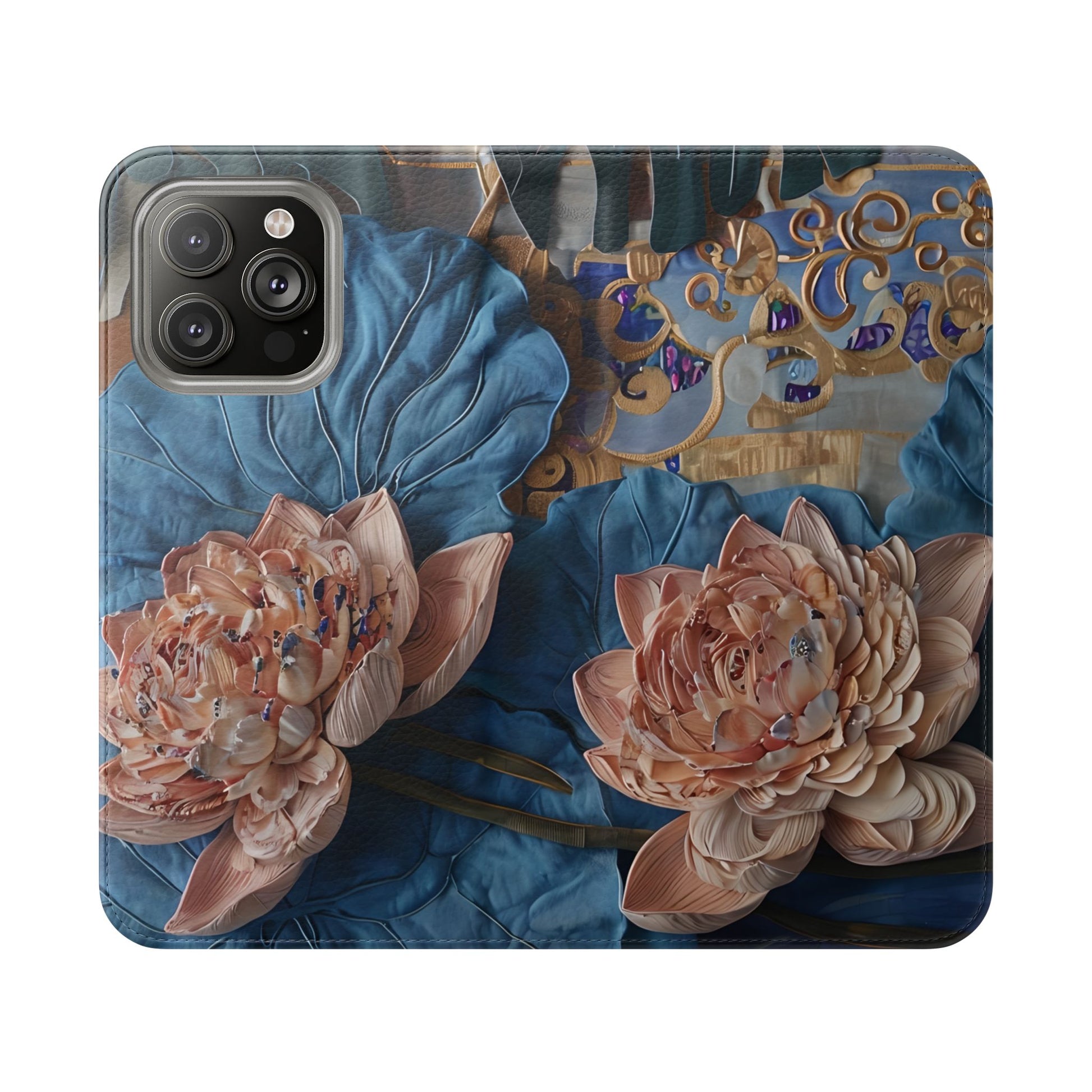 Peony Midnight Tapestry Wallet Phone Case - Flip Cover for iPhone 14 Pro Max - Floral and Tapestry Design