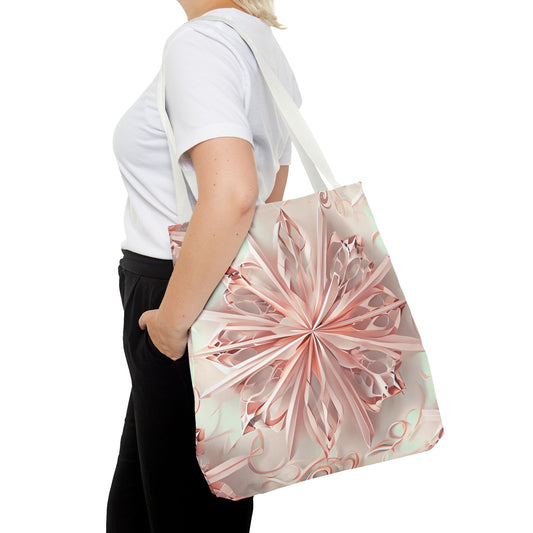 Blush Frost Tote Bag (16x16 & 18x18)- Soft Pink Kaleidoscope Floral with White Handles, Durable & Eco-Friendly Canvas