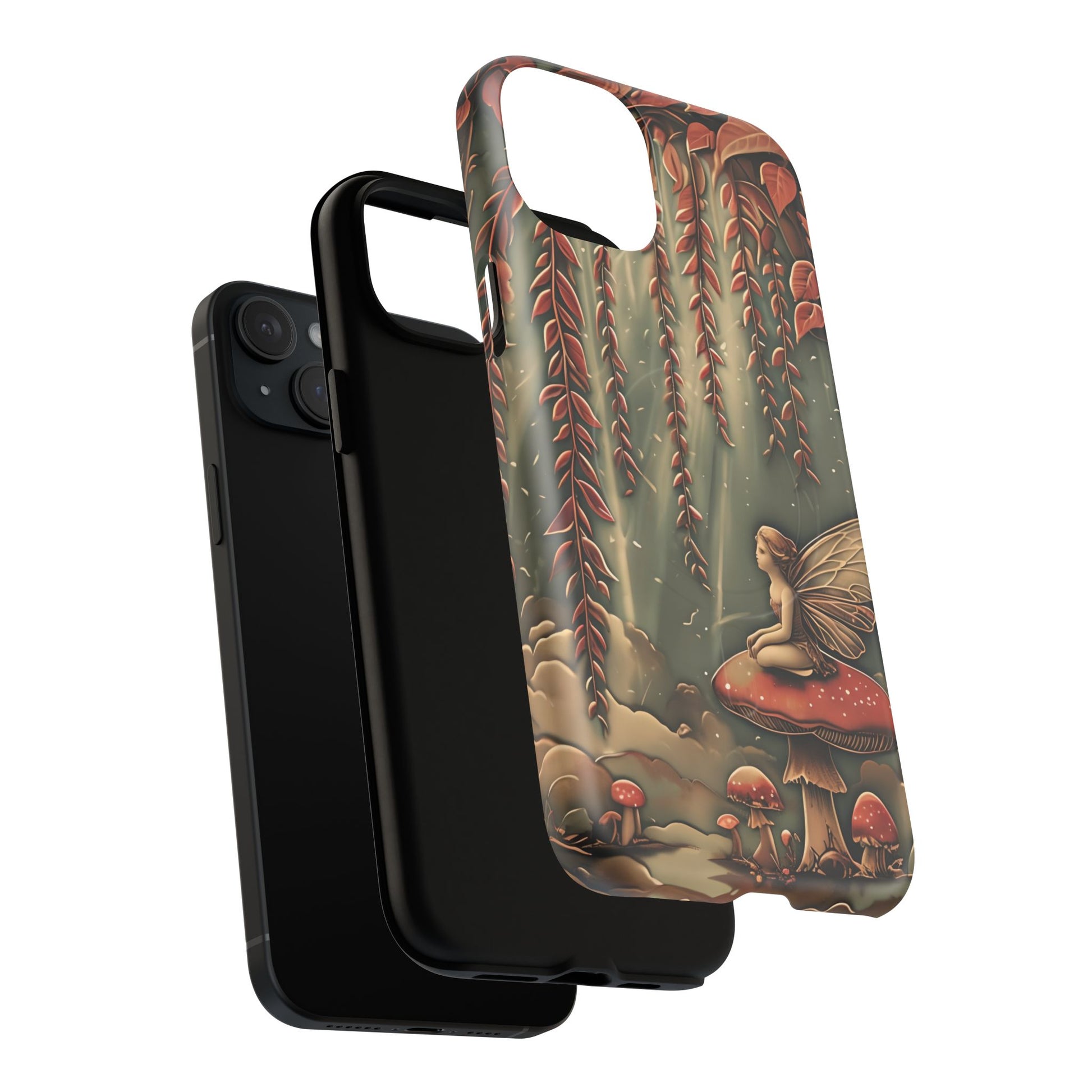 Willow Whisper - Tranquil Nature Art iPhone 15 Plus MagSafe Phone Case - Serene Willow Tree & Meditative Figure Design