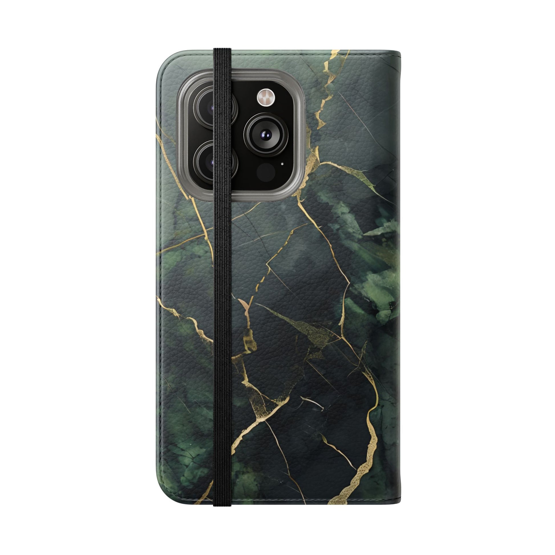Verdant Vein - Green Marble Design Wallet Phone Case for iPhone 14 Pro