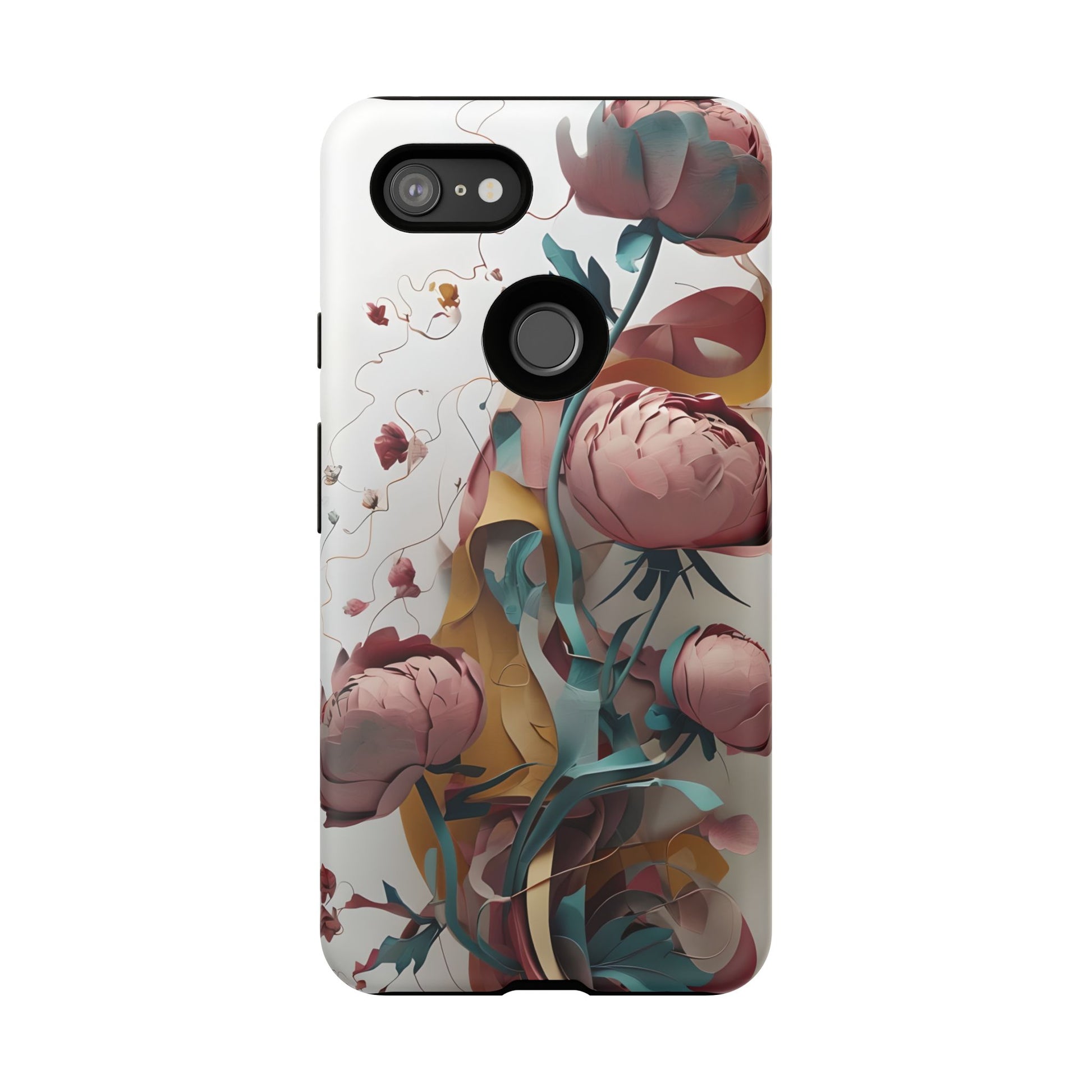 Blushing Peony Veil - Elegant Painterly Floral Google Pixel 3XL Tough Phone Case - Soft Blush & Teal Peony Design