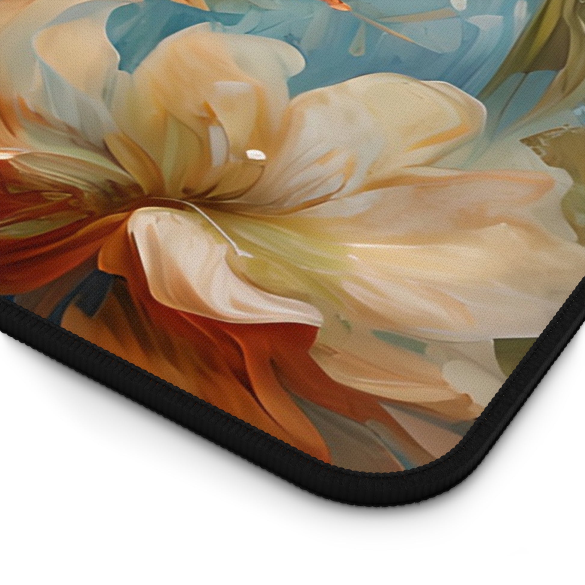 Close-up of Waterlily Dreamscape desk mat showing detailed waterlily floral artwork