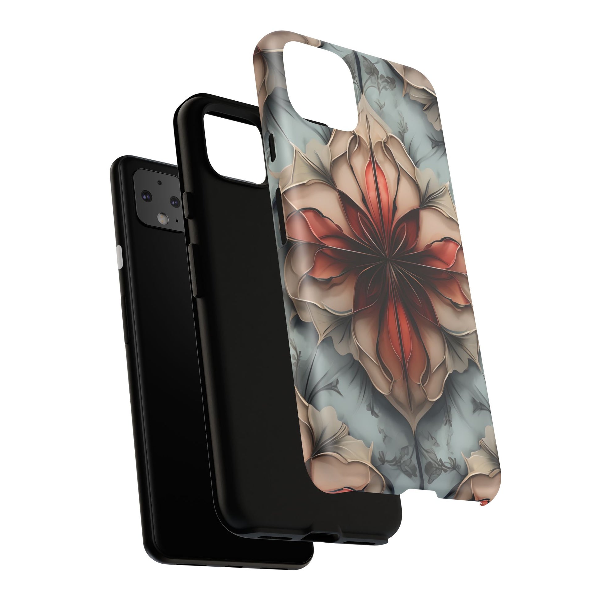 Ember Bloom - Kaleidoscope Collection Artistic Floral - Google Pixel 4 XL Tough Phone Case - Fiery Symmetrical Design