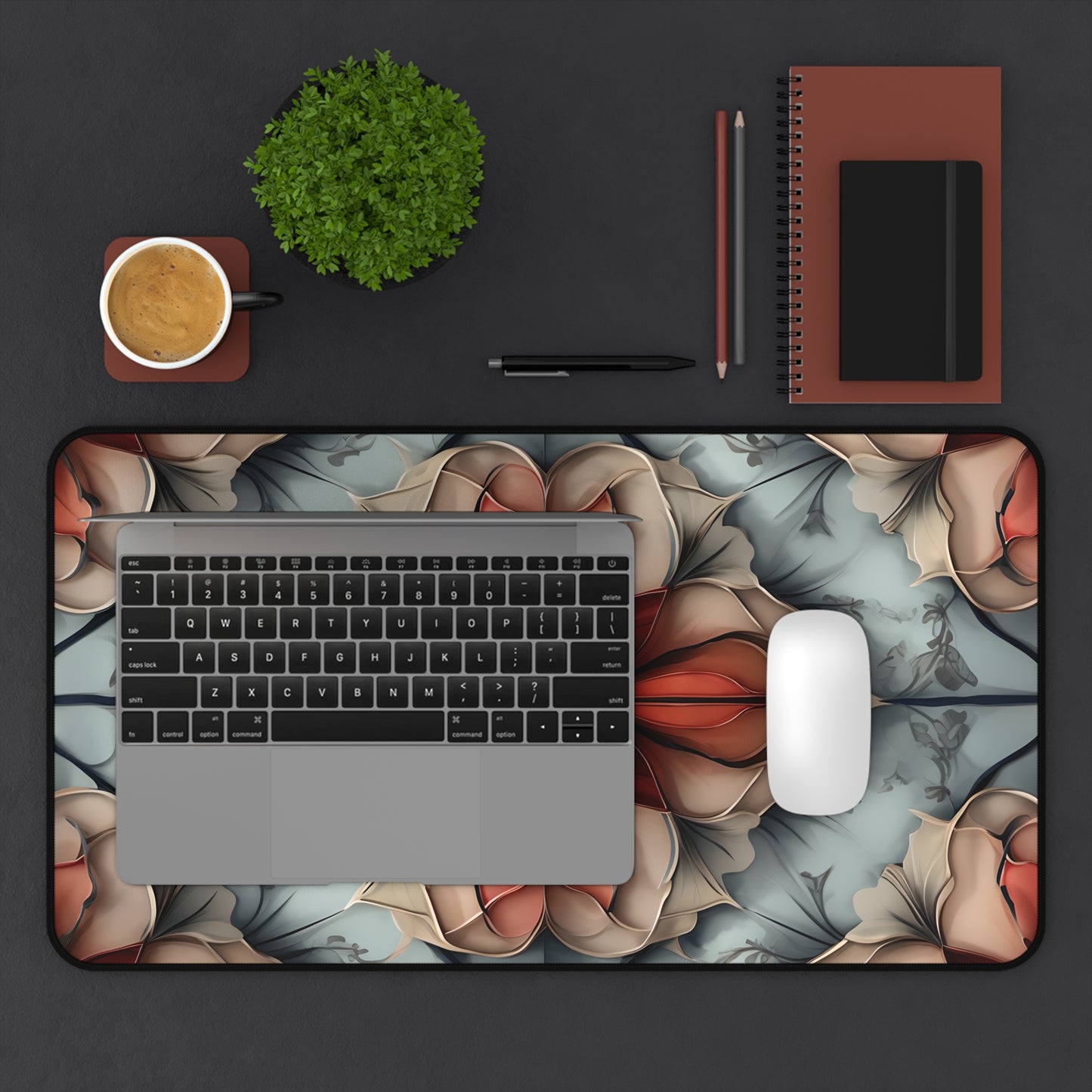 Ember Bloom Designer Desk Mat - Premium Office Desk Pad, 3 Sizes Available, Symmetrical Botanical Workspace Protection