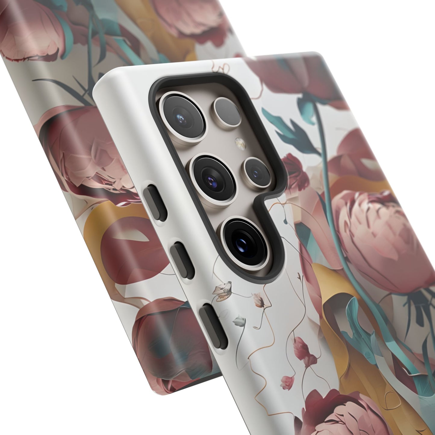 Blushing Peony Veil - Elegant Painterly Floral Samsung Galaxy Tough Phone Case - Soft Blush & Teal Peony Design