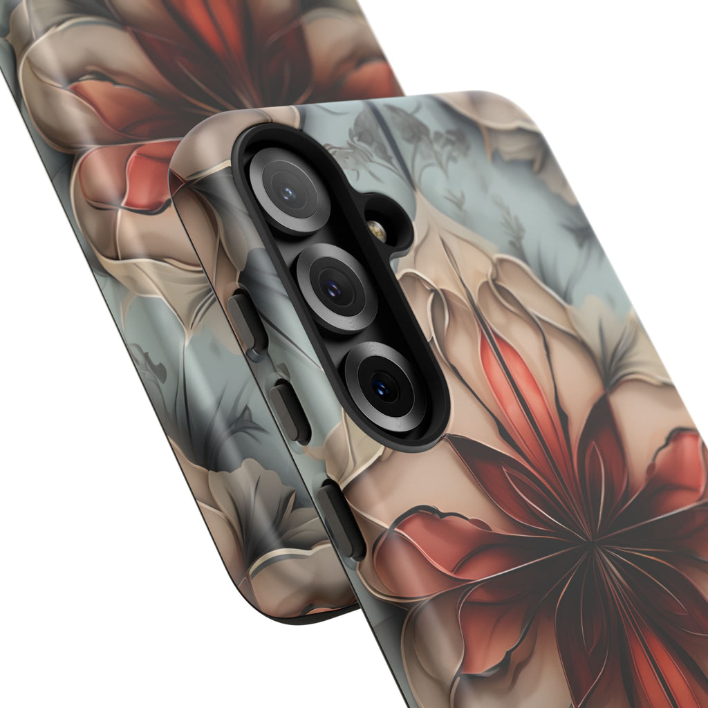Ember Bloom - Kaleidoscope Collection Artistic Floral - Samsung Galaxy S25 Plus Tough Phone Case - Fiery Symmetrical Design