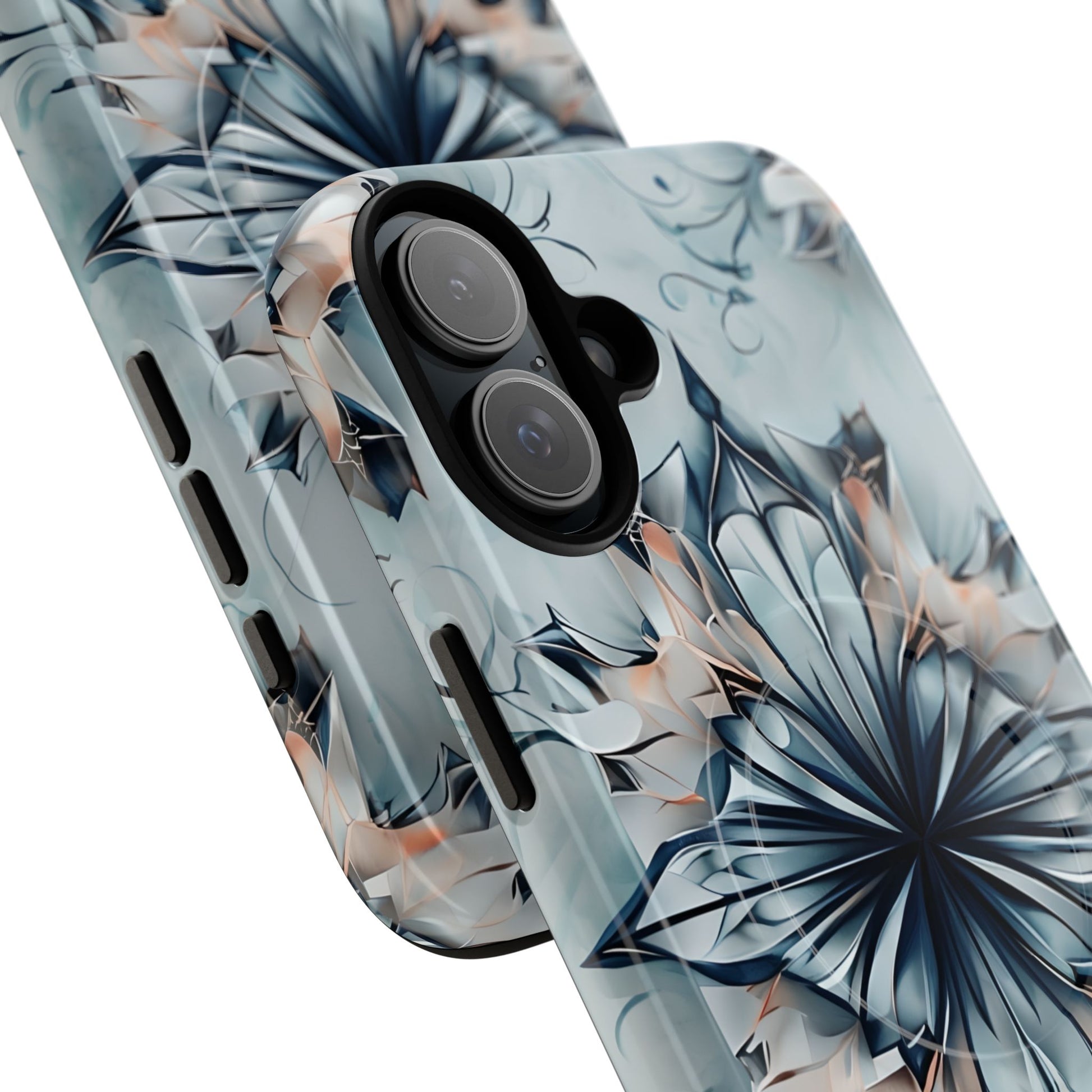 Indigo Mirage - Artistic Kaleidoscope Collection Artistic Floral - iPhone 16 Plus MagSafe Phone Case -Bold Indigo Symmetrical Design