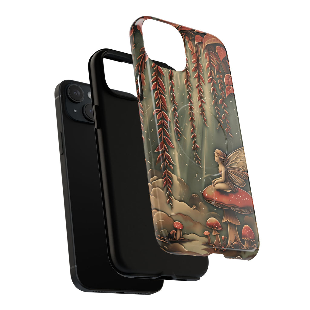 Willow Whisper - Tranquil Nature Art iPhone 15 Plus MagSafe Phone Case - Serene Willow Tree & Meditative Figure Design