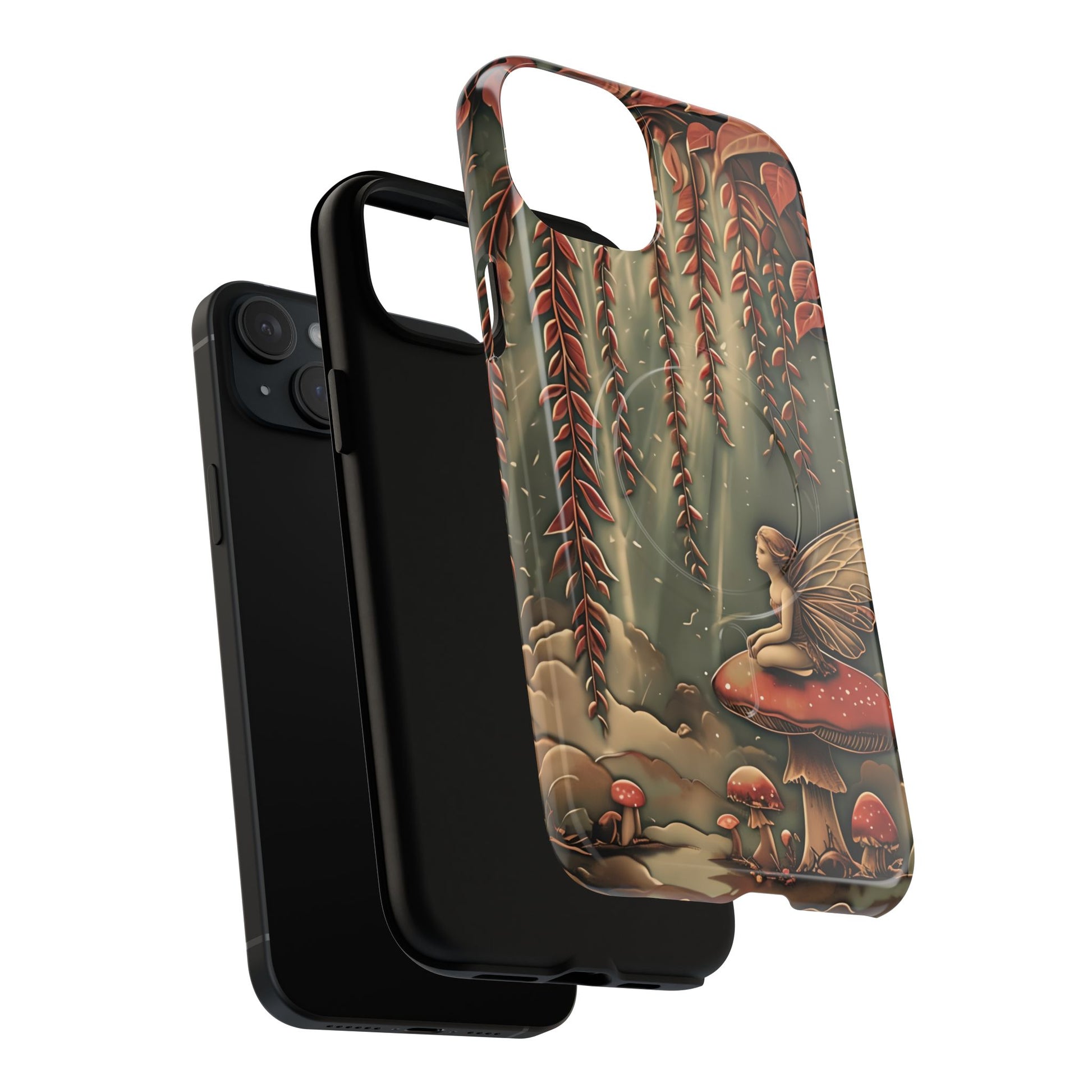 Willow Whisper - Tranquil Nature Art iPhone 15 Plus MagSafe Phone Case - Serene Willow Tree & Meditative Figure Design