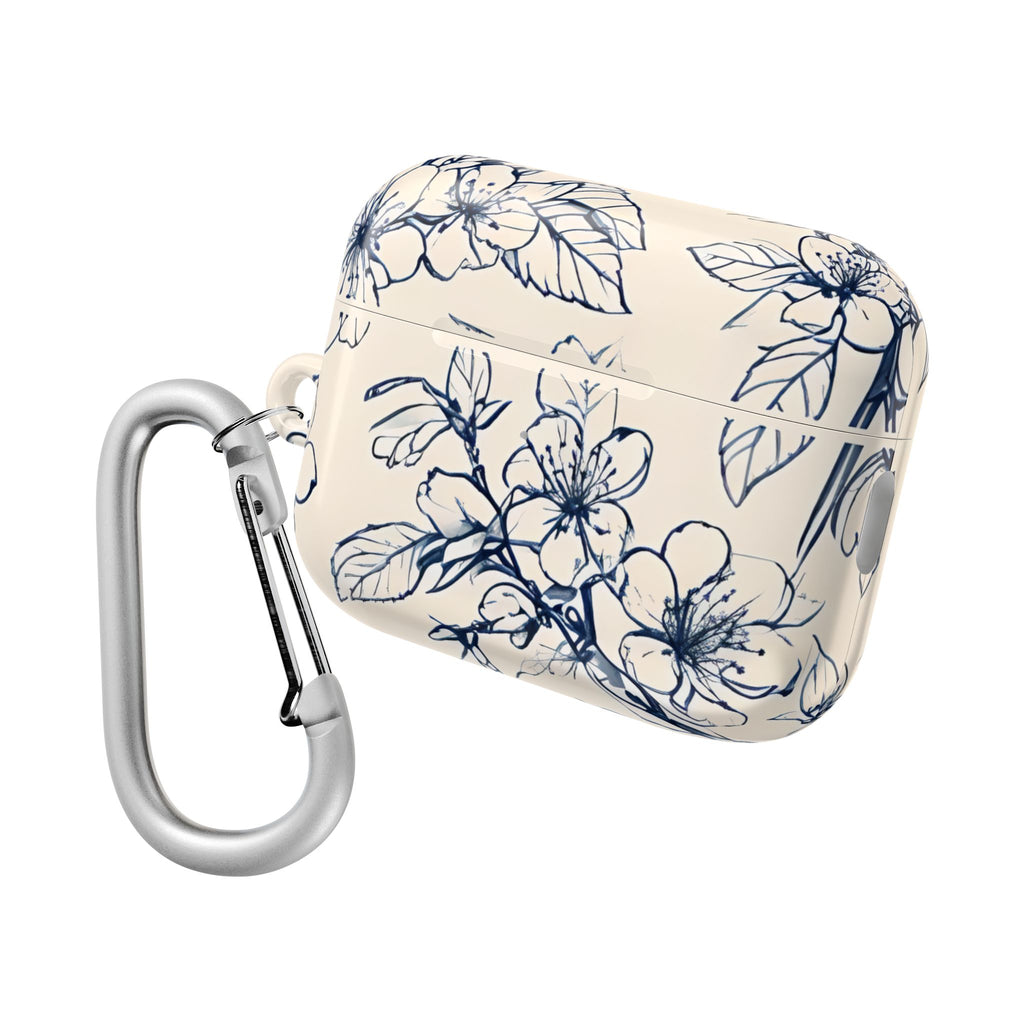 Blossom Sketch AirPod Case - Elegant Floral Earbud Cover for Gen 1, 2, 3, Pro Gen 1 & 2 - Chic Blue Botanical Gift for Her