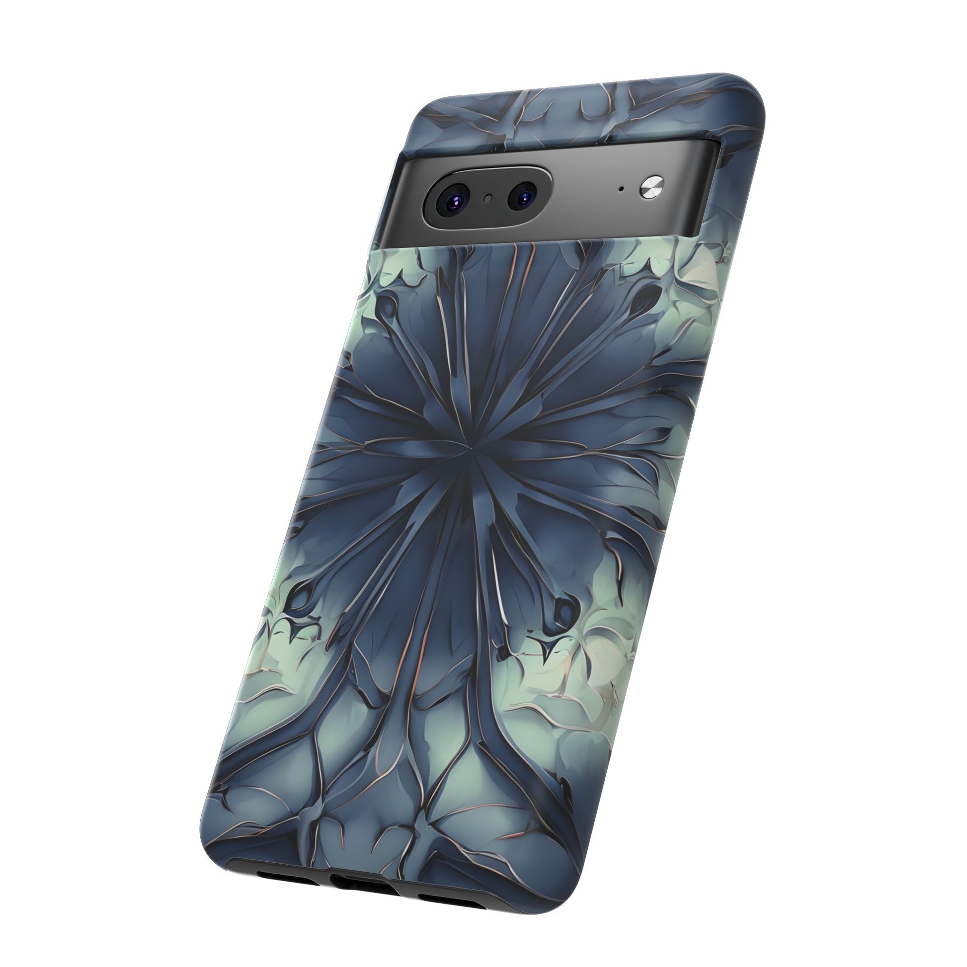 Indigo Mosaic - Artistic Kaleidoscope Collection Artistic Floral - Google Pixel 7 Tough Phone Case - Bold Blue Symmetrical Design