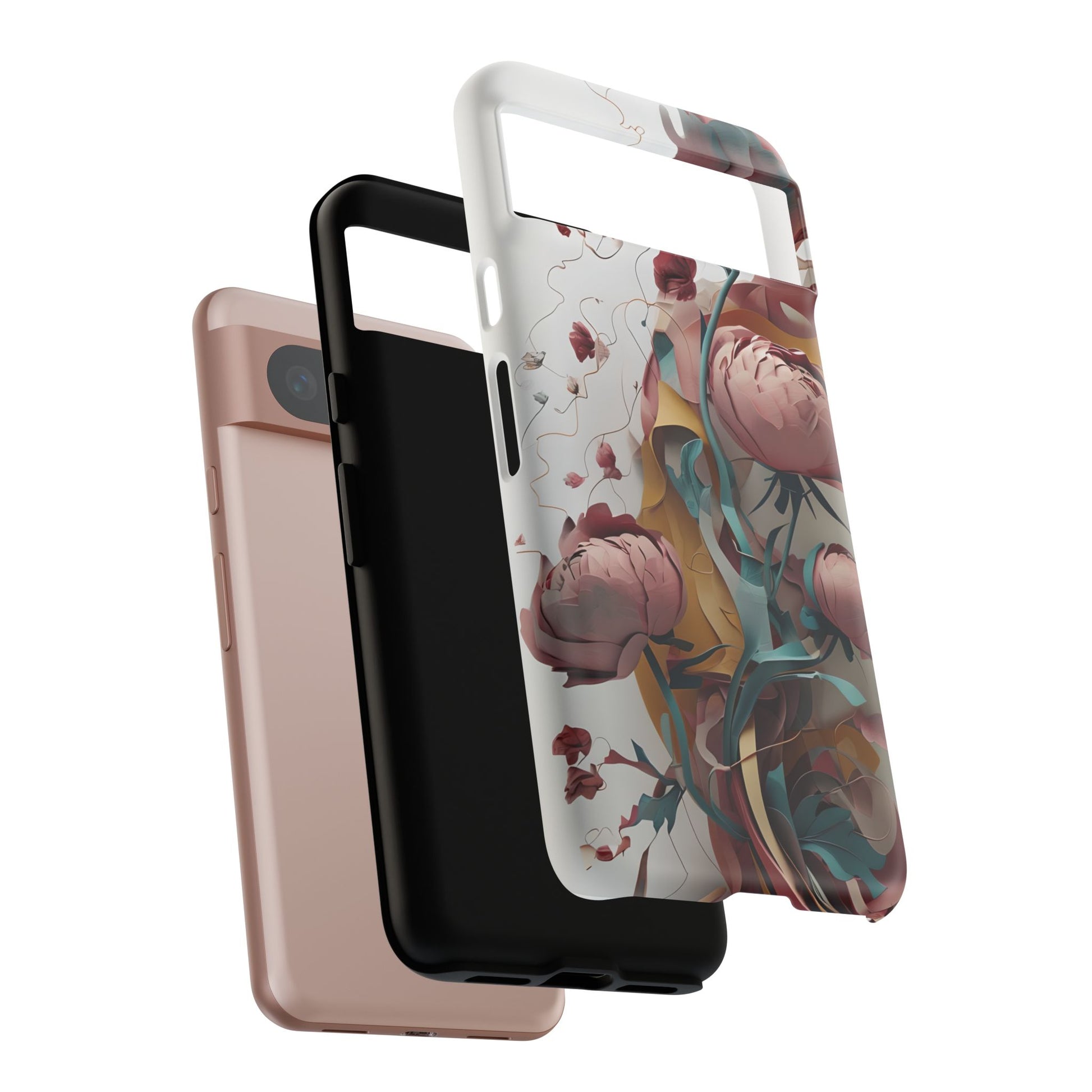 Blushing Peony Veil - Elegant Painterly Floral Google Pixel 8 Tough Phone Case - Soft Blush & Teal Peony Design