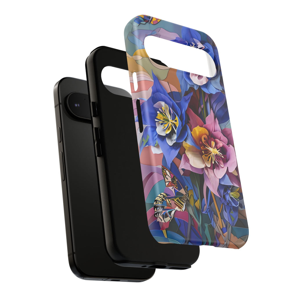 Blue Columbine Carnivale - Artistic Floral & Butterfly Google Pixel 9 Pro Tough Phone Case - Vibrant Botanical Design