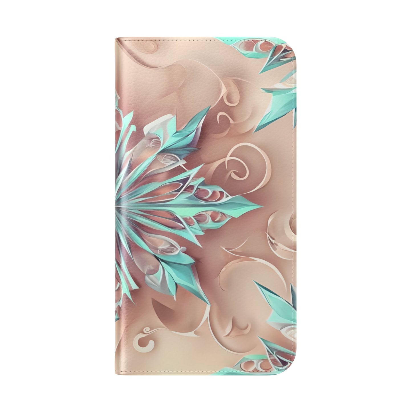 Frosted Petals iPhone Wallet Case - Soft Floral Kaleidoscope Design in Blush & Aqua