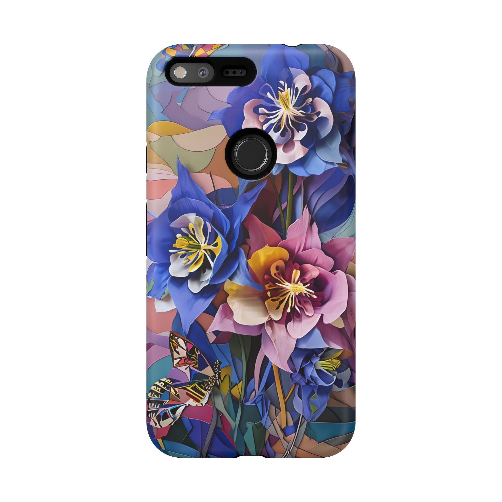 Blue Columbine Carnivale - Artistic Floral & Butterfly Google Pixel XL Tough Phone Case - Vibrant Botanical Design
