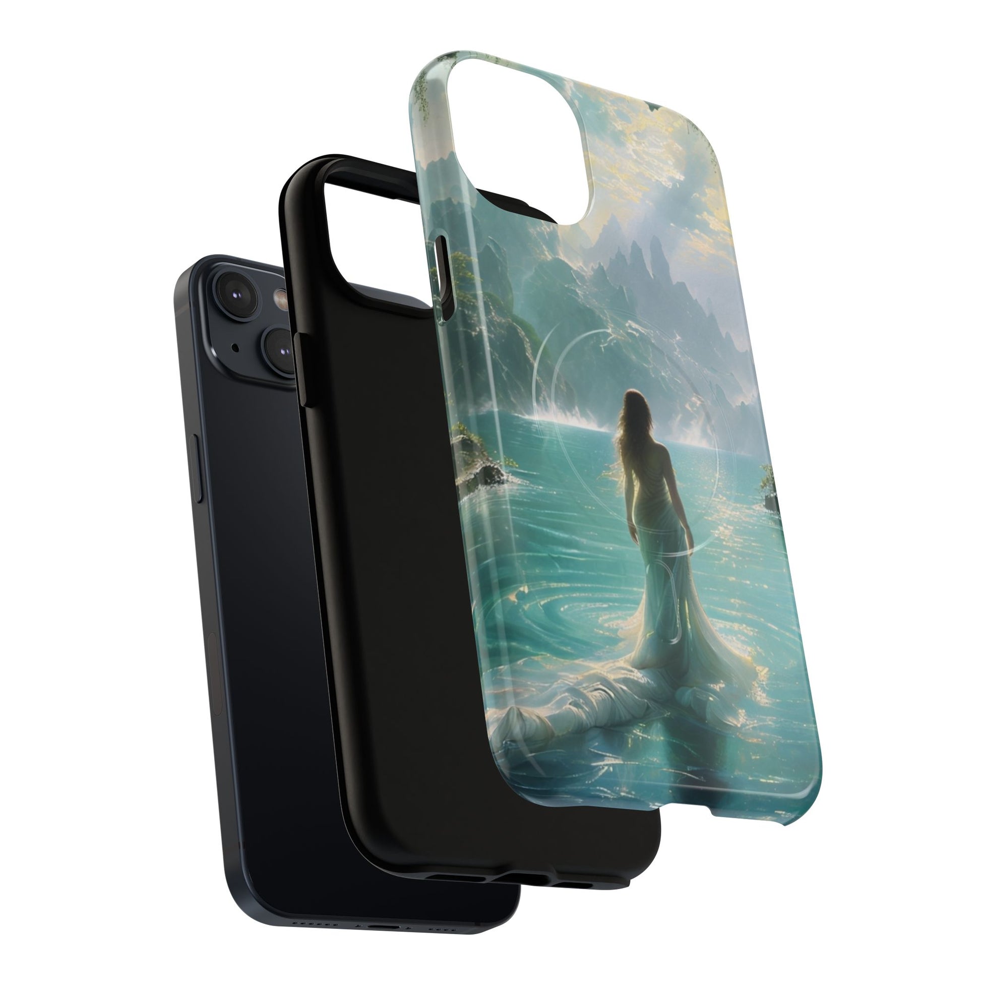 Celestial Tides - Dreamscape Art iPhone 14 Plus MagSafe Phone Case -Ethereal Woman & Fantasy Landscape Design