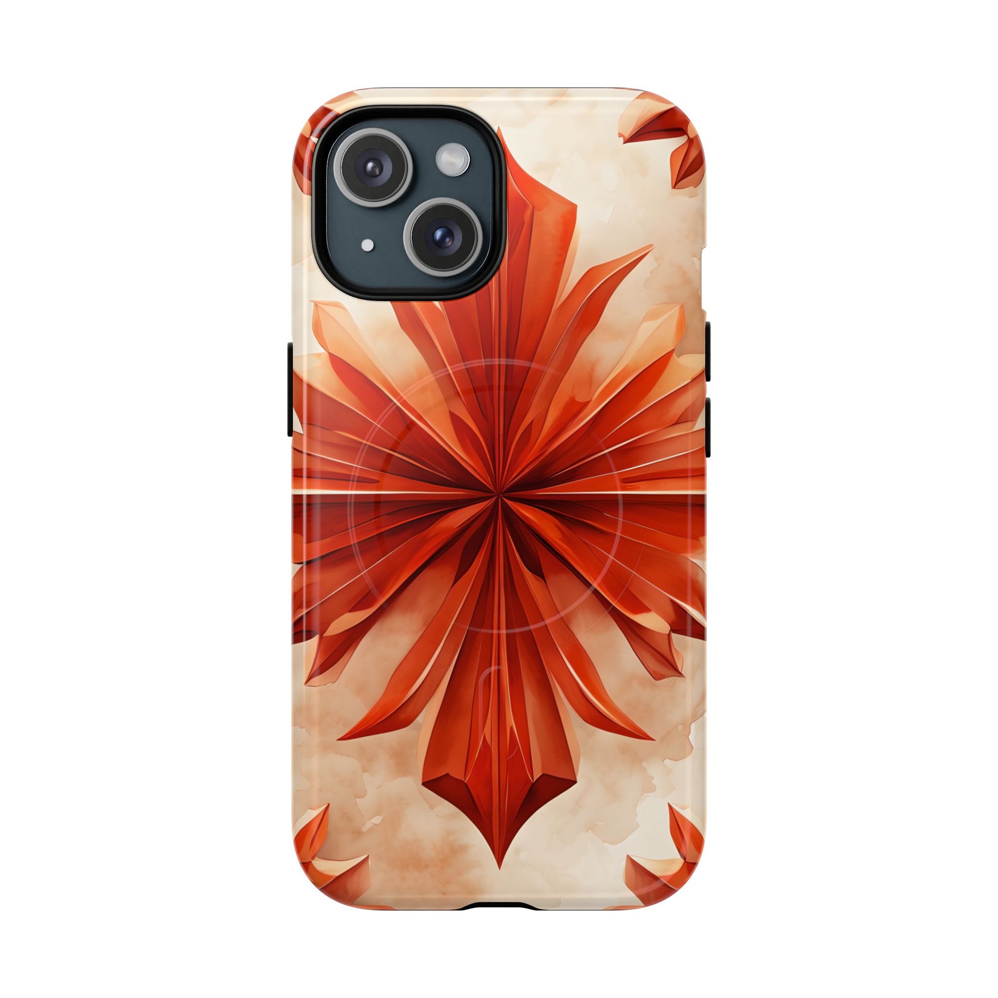 Sunset Fleur iPhone 15 - Kaleidoscope Collection of MagSafe Compatible - Vibrant Sunset Flower Design