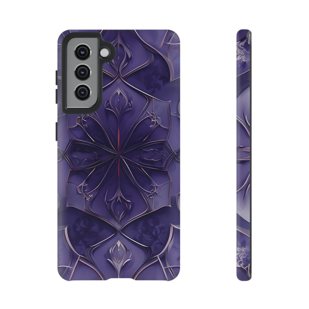 Violet Nebula - Kaleidoscope Collection Artistic Floral Burst - Samsung Galaxy S21 Tough Phone Case - Bold Purple Symmetrical Design
