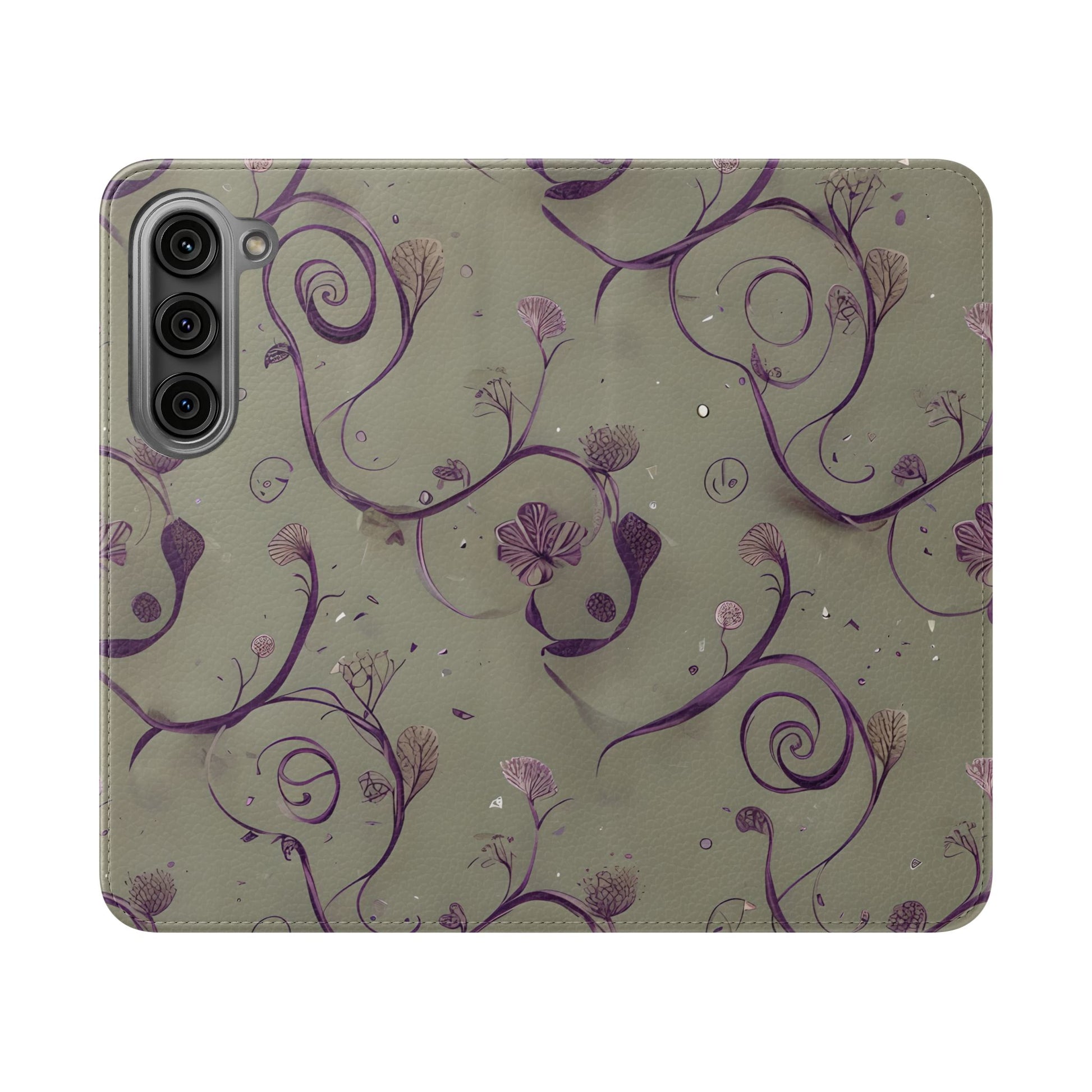 Twilight Thistle Bloom Wallet Phone Case - Elegant Purple Floral Vine Flip Cover for Samsung Galaxy S23