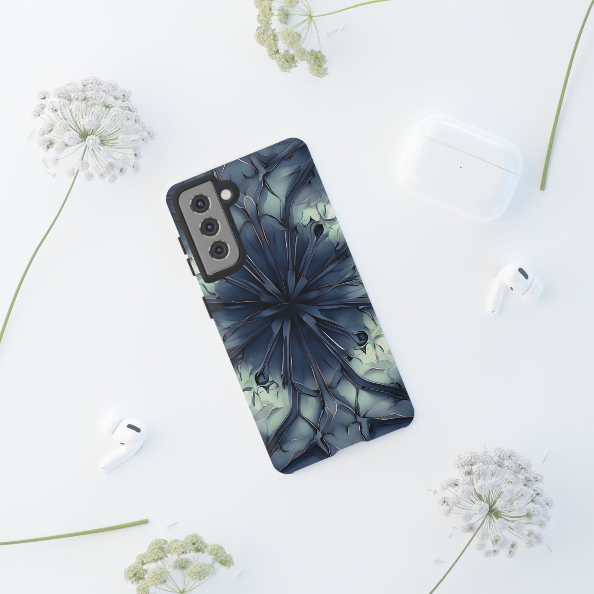 Indigo Mosaic - Artistic Kaleidoscope Collection Artistic Floral - Samsung Galaxy S21 Tough Phone Case - Bold Blue Symmetrical Design