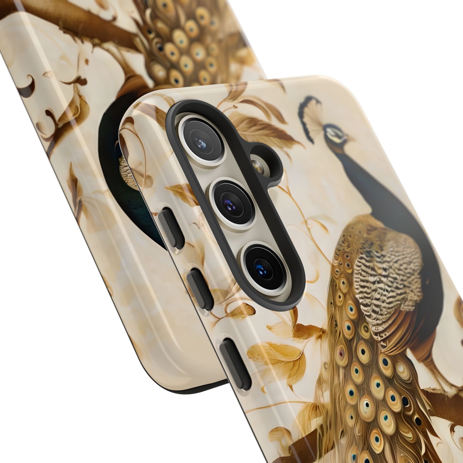 Golden Plumage - Luxe Peacock Art Samsung Galaxy S24 Phone Case - Elegant Gold & Cream Design