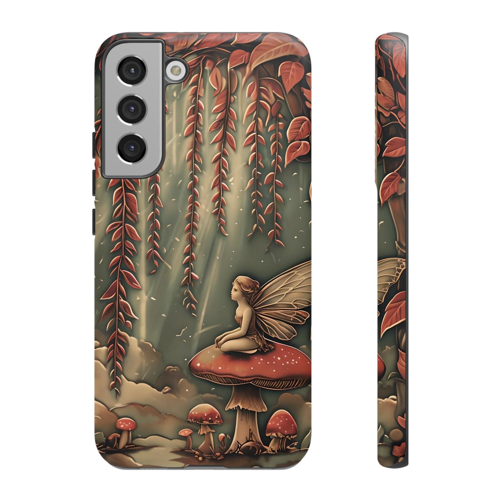 Willow Whisper - Tranquil Nature Art Samsung Galaxy S22 Plus Tough Phone Case - Serene Willow Tree & Meditative Figure Design