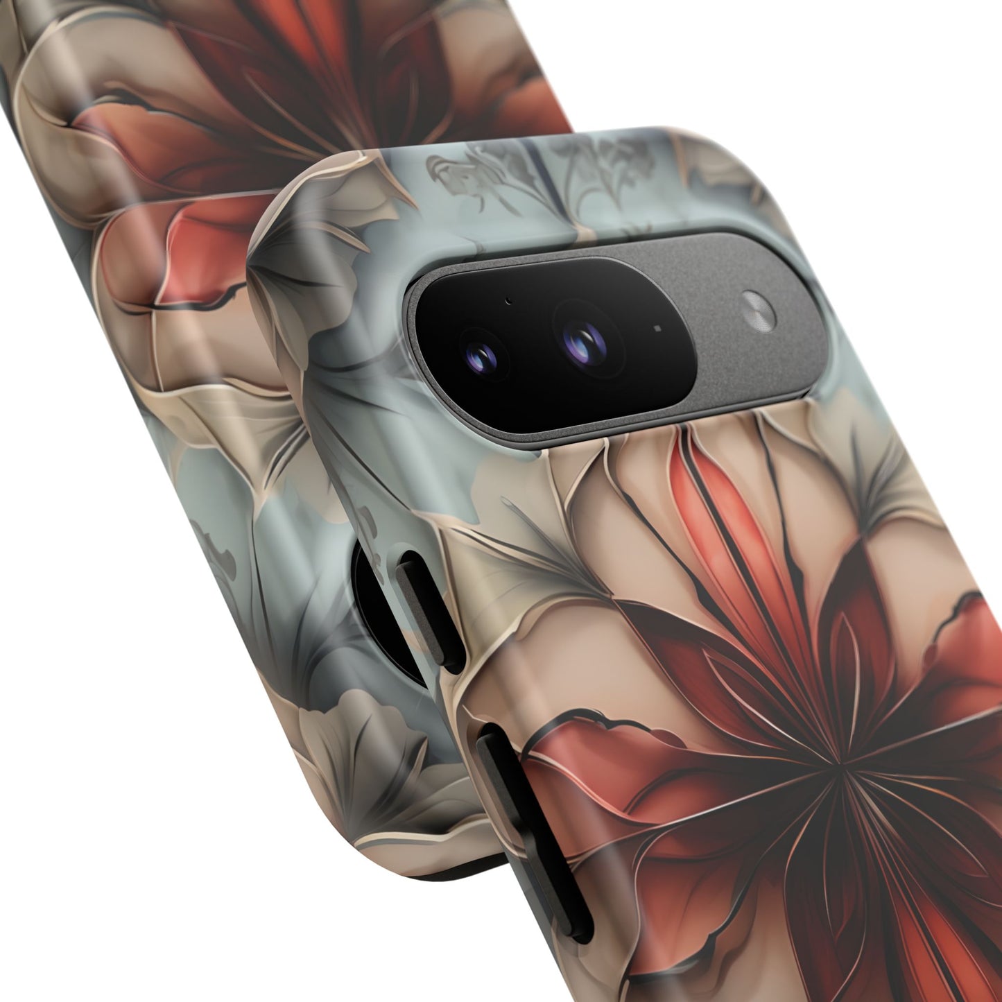 Ember Bloom - Kaleidoscope Collection Artistic Floral - Google Pixel Tough Phone Case - Fiery Symmetrical Design