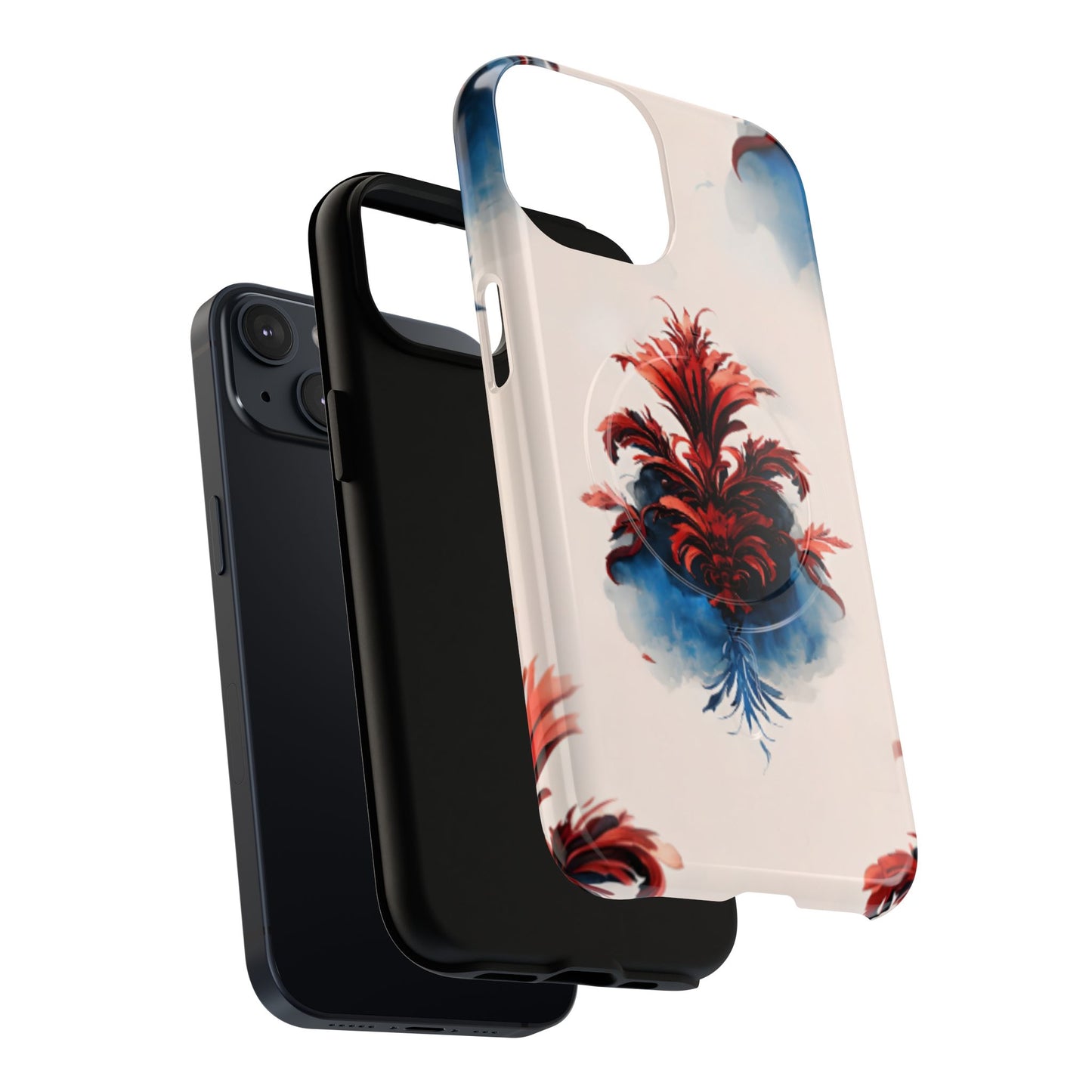 Dual-layer Crimson Plume iPhone MagSafe case showing shock absorbing protection